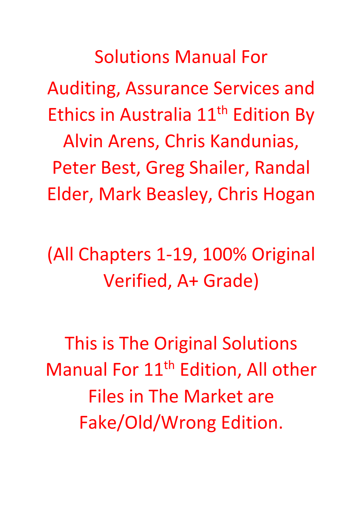 Solutions Manual For Auditing, Assurance Services and Ethics in Australia 11e Alvin Arens, Chris Kandunias, Peter Best, Greg Shailer, Randal Elder, Mark Beasley, Chris Hogan
