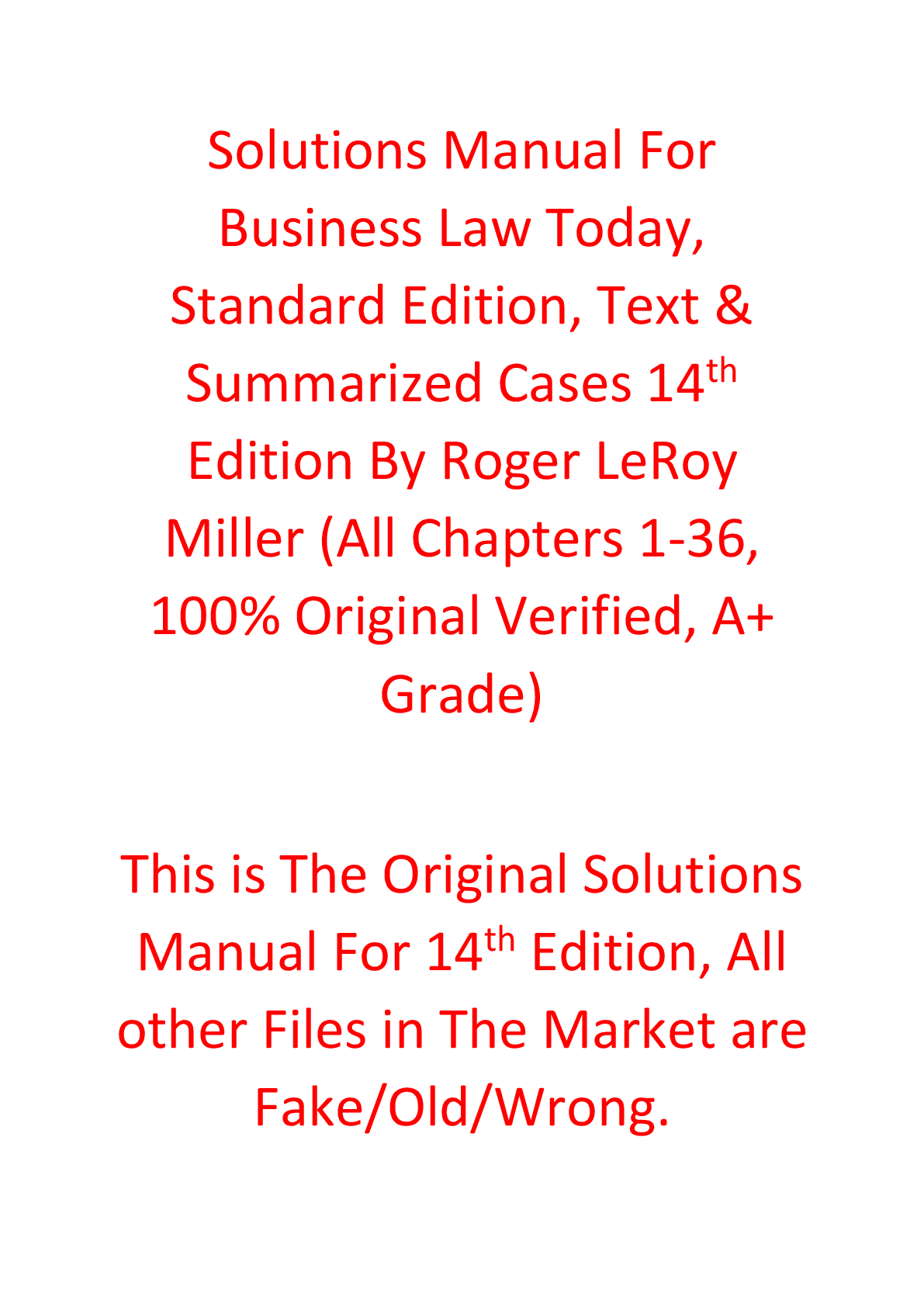 Solutions Manual For Business Law Today, Standard Edition, Text & Summarized Cases 14th Edition By Roger LeRoy Miller