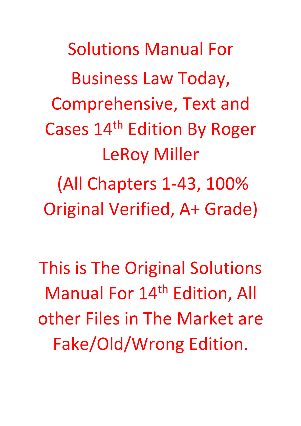 Solutions Manual For Business Law Today Comprehensive Text and Cases 14th Edition By Roger LeRoy Miller