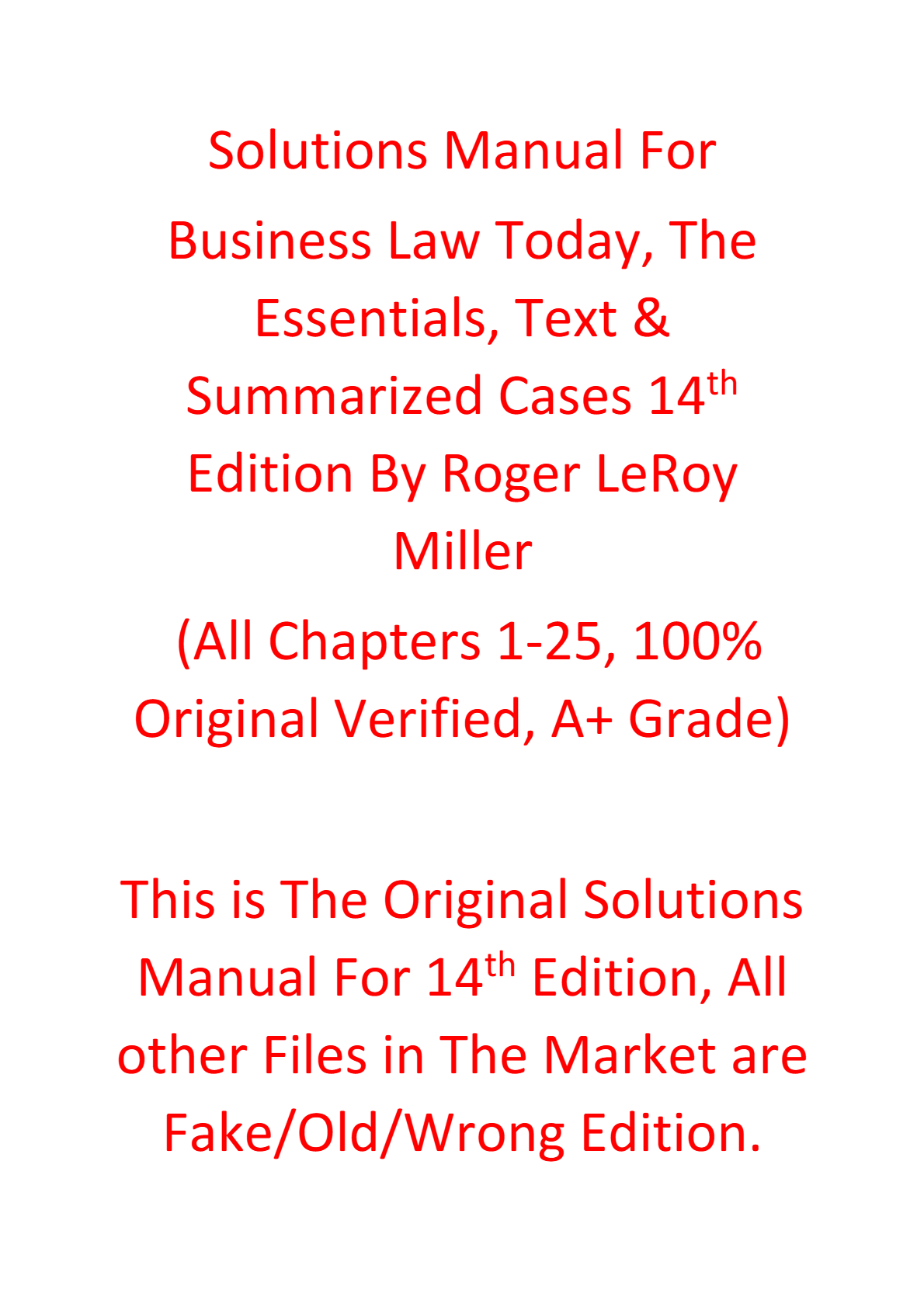 Solutions Manual For Business Law Today The Essentials Text & Summarized Cases 14th Edition By Roger LeRoy Miller