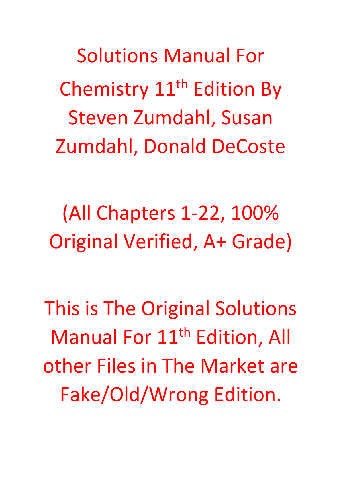 Solutions Manual For Chemistry 11e Steven Zumdahl, Susan Zumdahl, Donald DeCoste