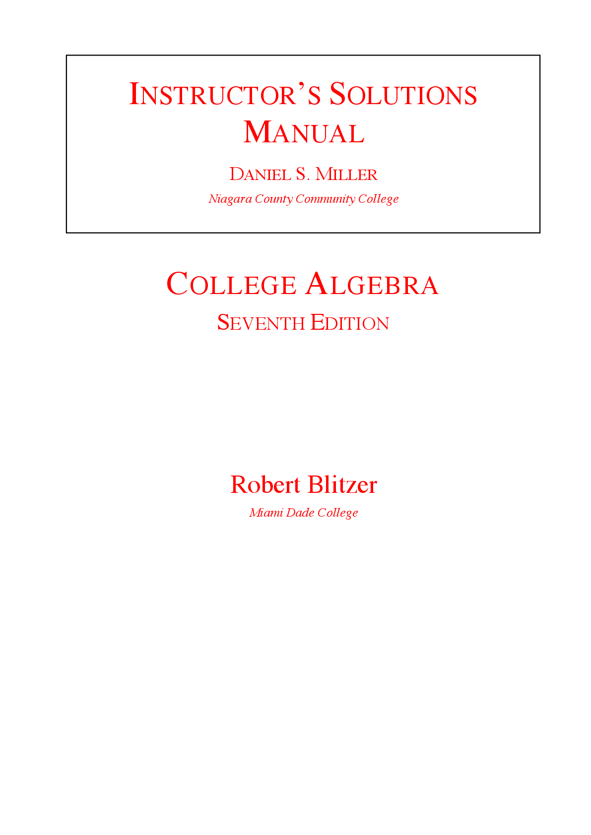 Solutions Manual For College Algebra 7th Edition By Robert Blitzer
