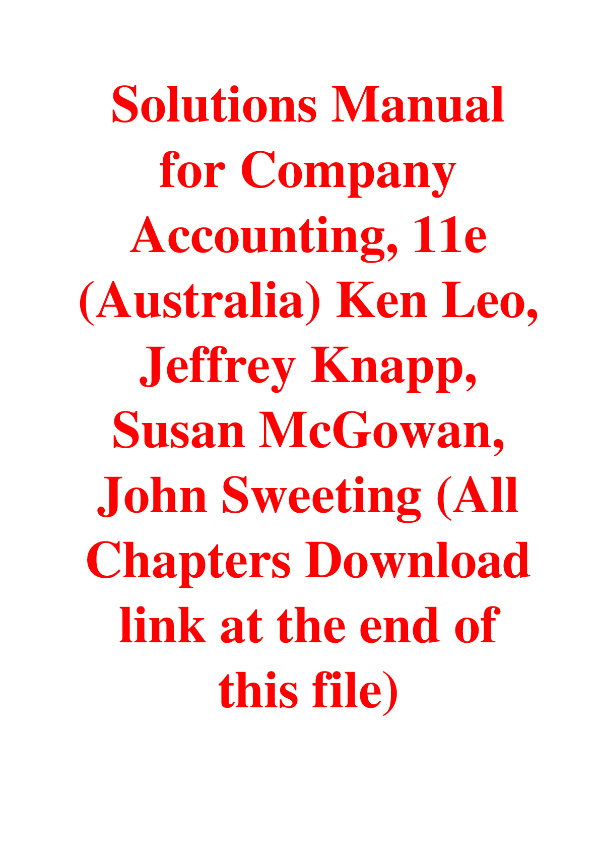 Solutions Manual For Company Accounting 11th Edition By Ken Leo, Jeffrey Knapp, McGowan, Sweeting