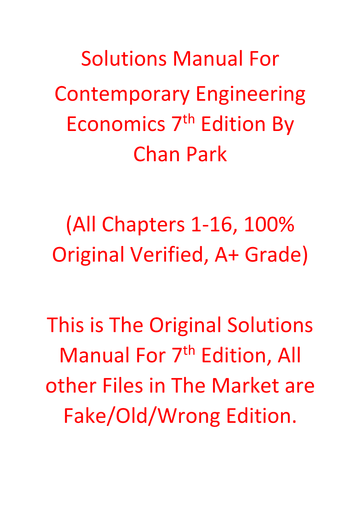 Solutions Manual For Contemporary Engineering Economics 7e Chan Park