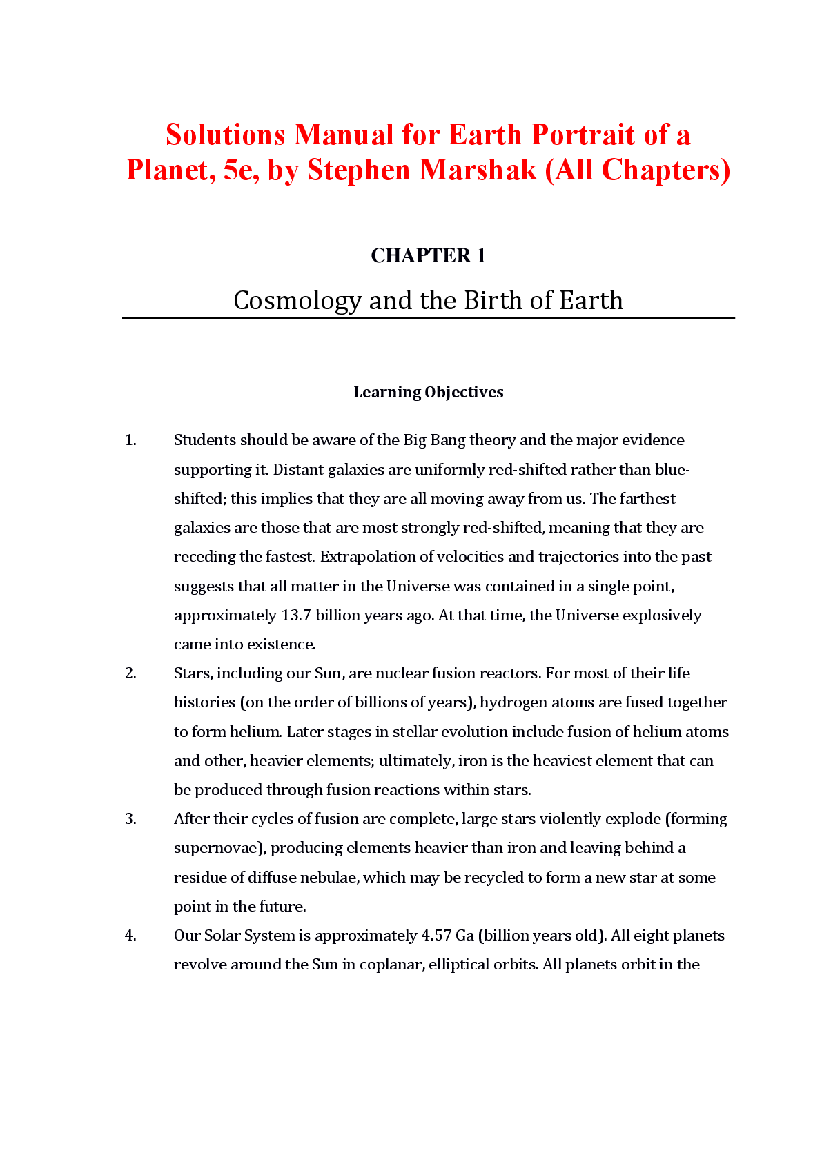 Solutions Manual For Earth Portrait of a Planet, 5th Edition By Stephen Marshak