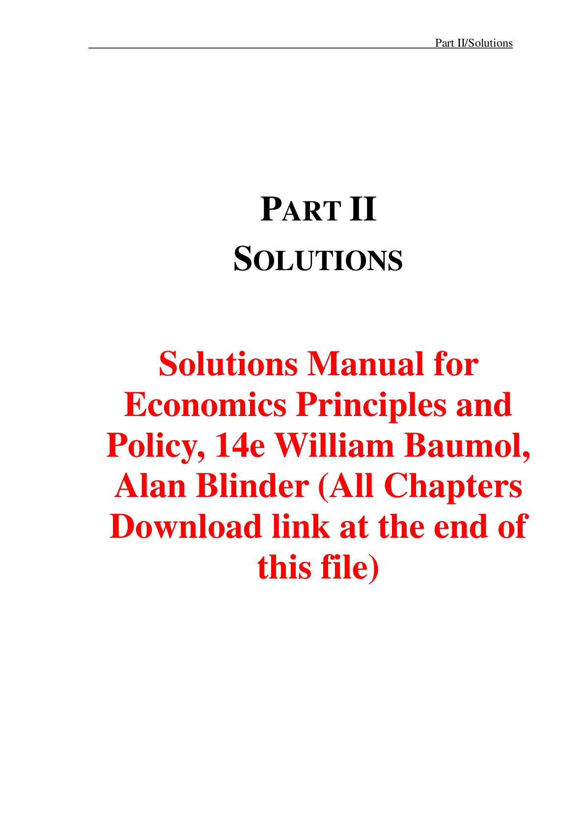Solutions Manual For Economics Principles and Policy, 14th Edition By William Baumol, Alan Blinder