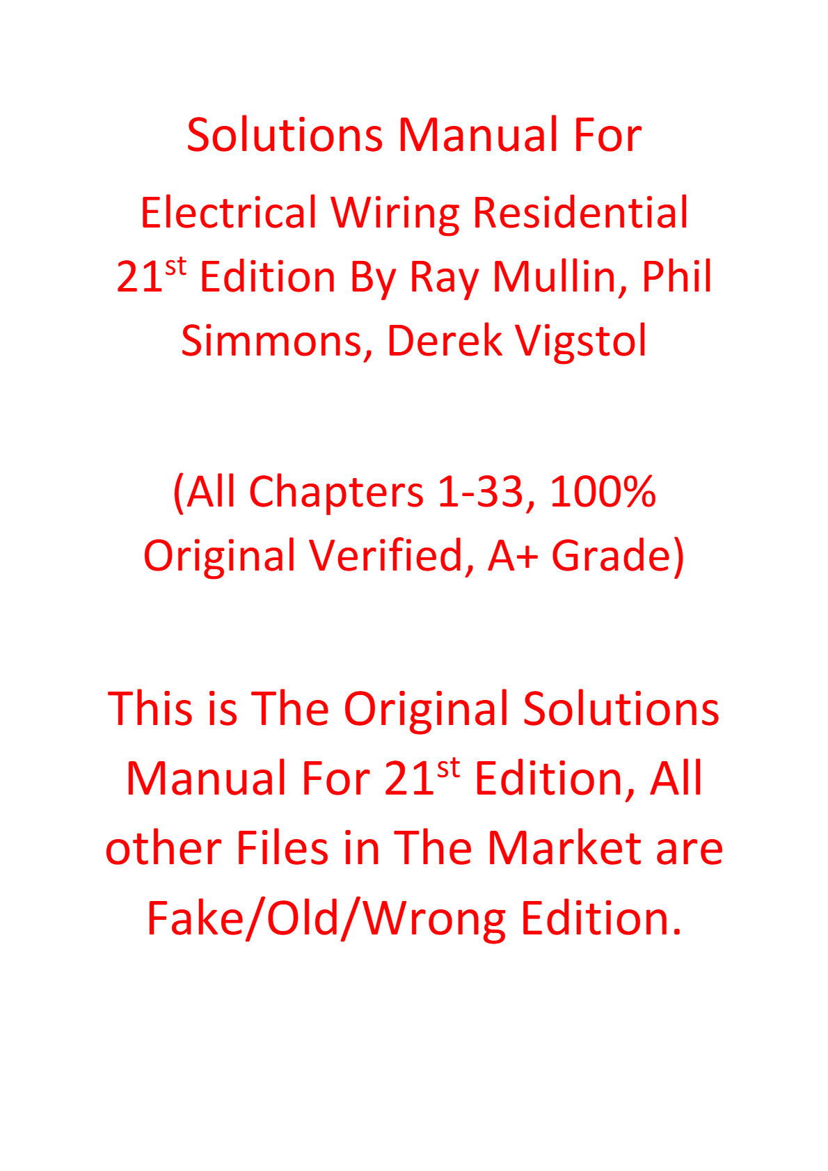 Solutions Manual For Electrical Wiring Residential 21th Edition By Ray Mullin, Phil Simmons, Derek Vigstol