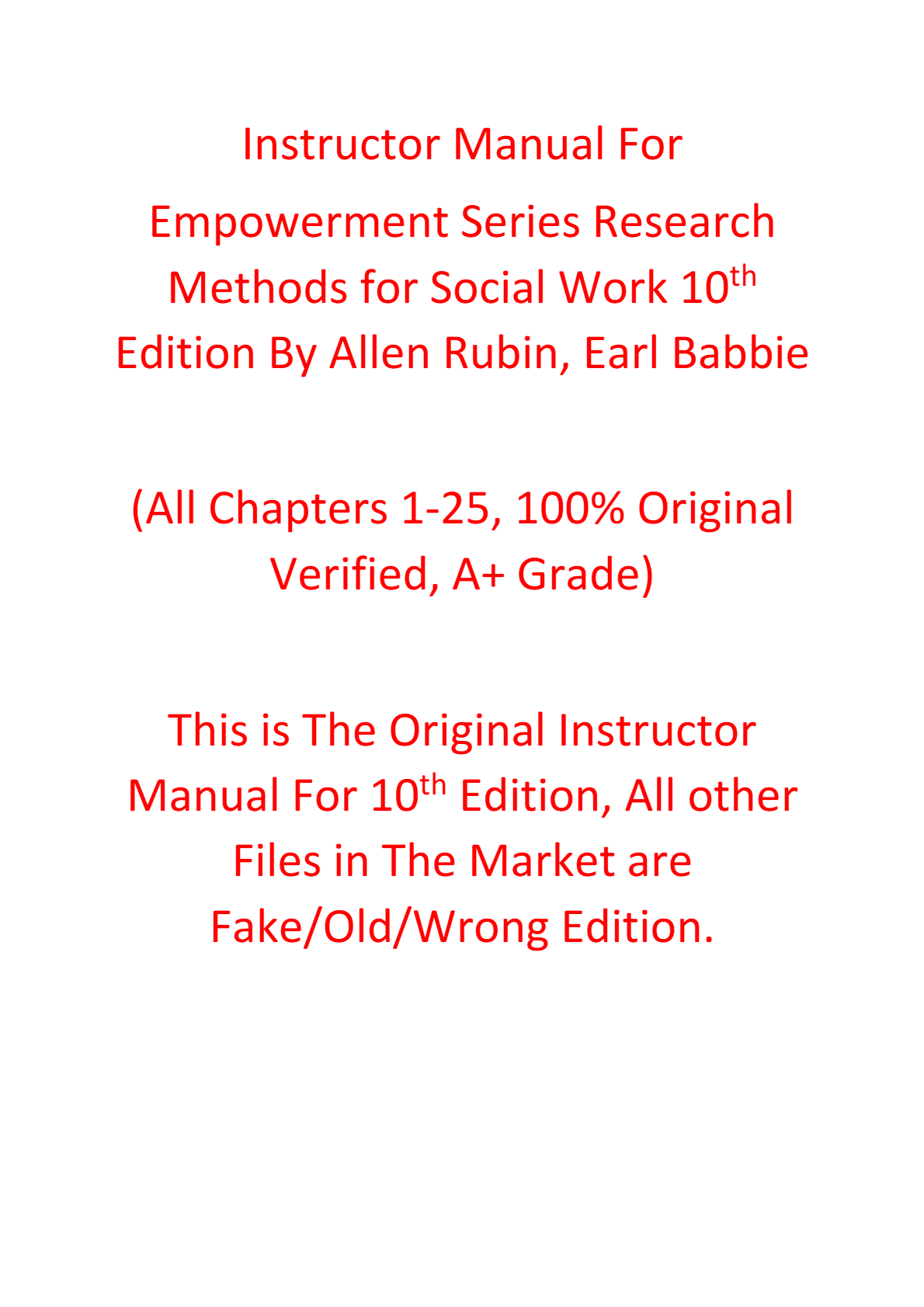Solutions Manual For Empowerment Series Research Methods for Social Work 10th Edition By Allen Rubin, Earl Babbie