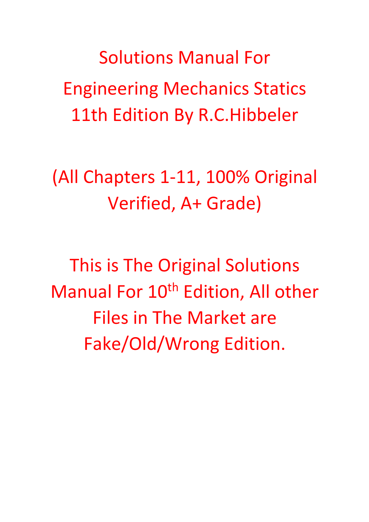 Solutions Manual For Engineering Mechanics Statics 11th Edition By R.C.Hibbeler
