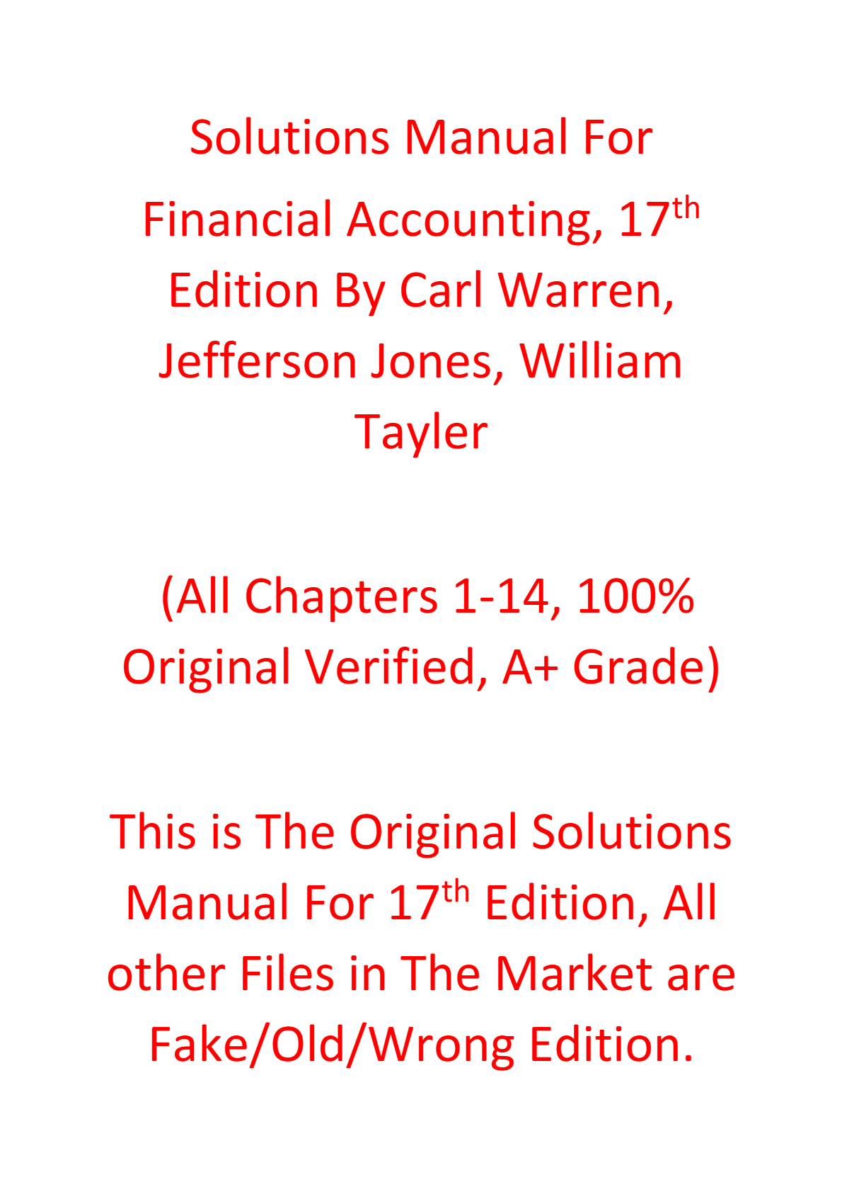 Solutions Manual For Financial Accounting 17th Edition By Carl Warren, Jefferson Jones, William Tayler
