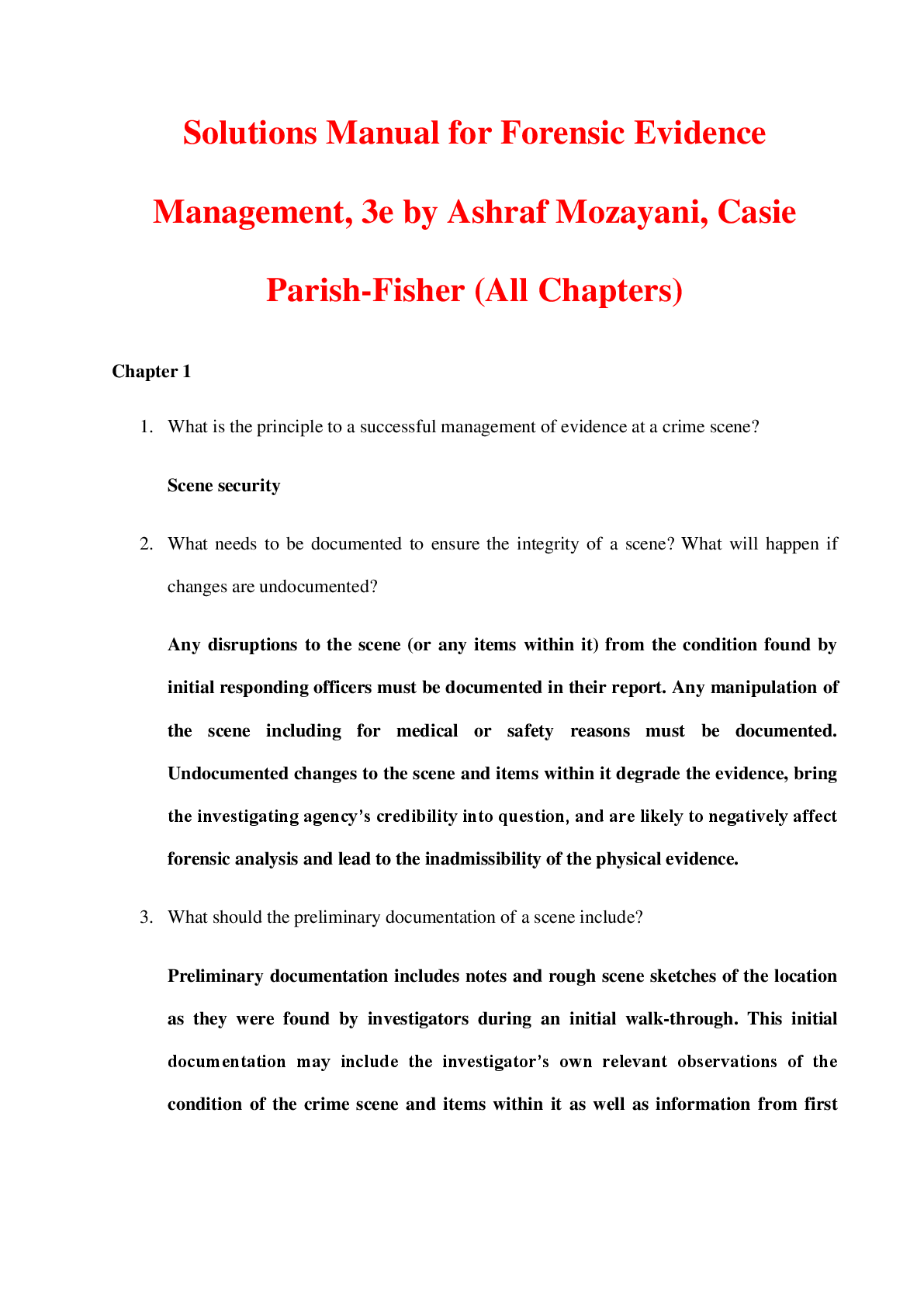 Solutions Manual For Forensic Evidence Management, 3rd Edition By Ashraf Mozayani, Casie Parish-Fisher