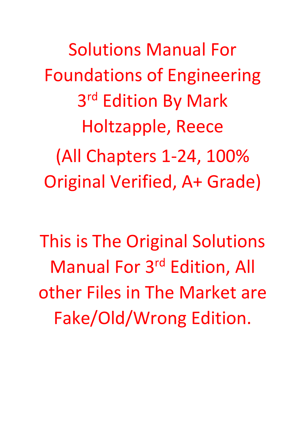 Solutions Manual For Foundations of Engineering 3e Mark Holtzapple, Reece