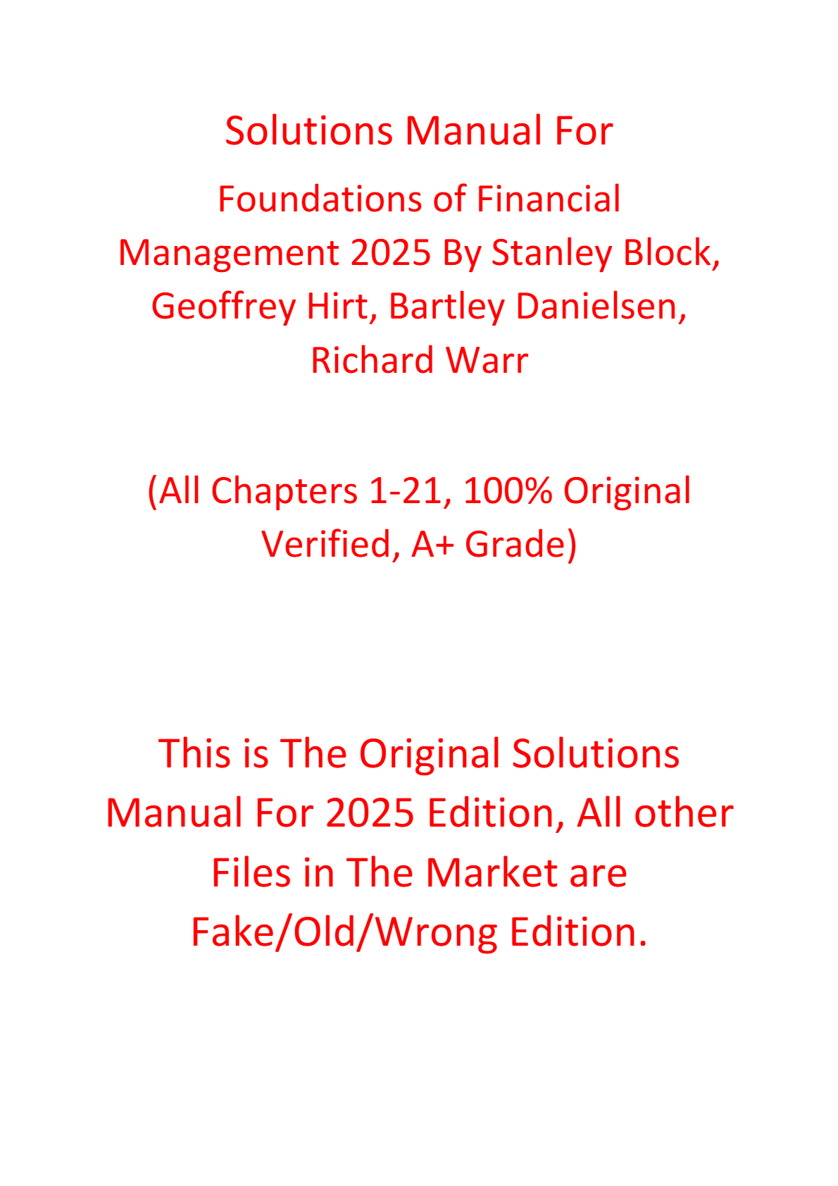Solutions Manual For Foundations of Financial Management 2025 By Stanley Block, Geoffrey Hirt, Bartley Danielsen, Richard Warr
