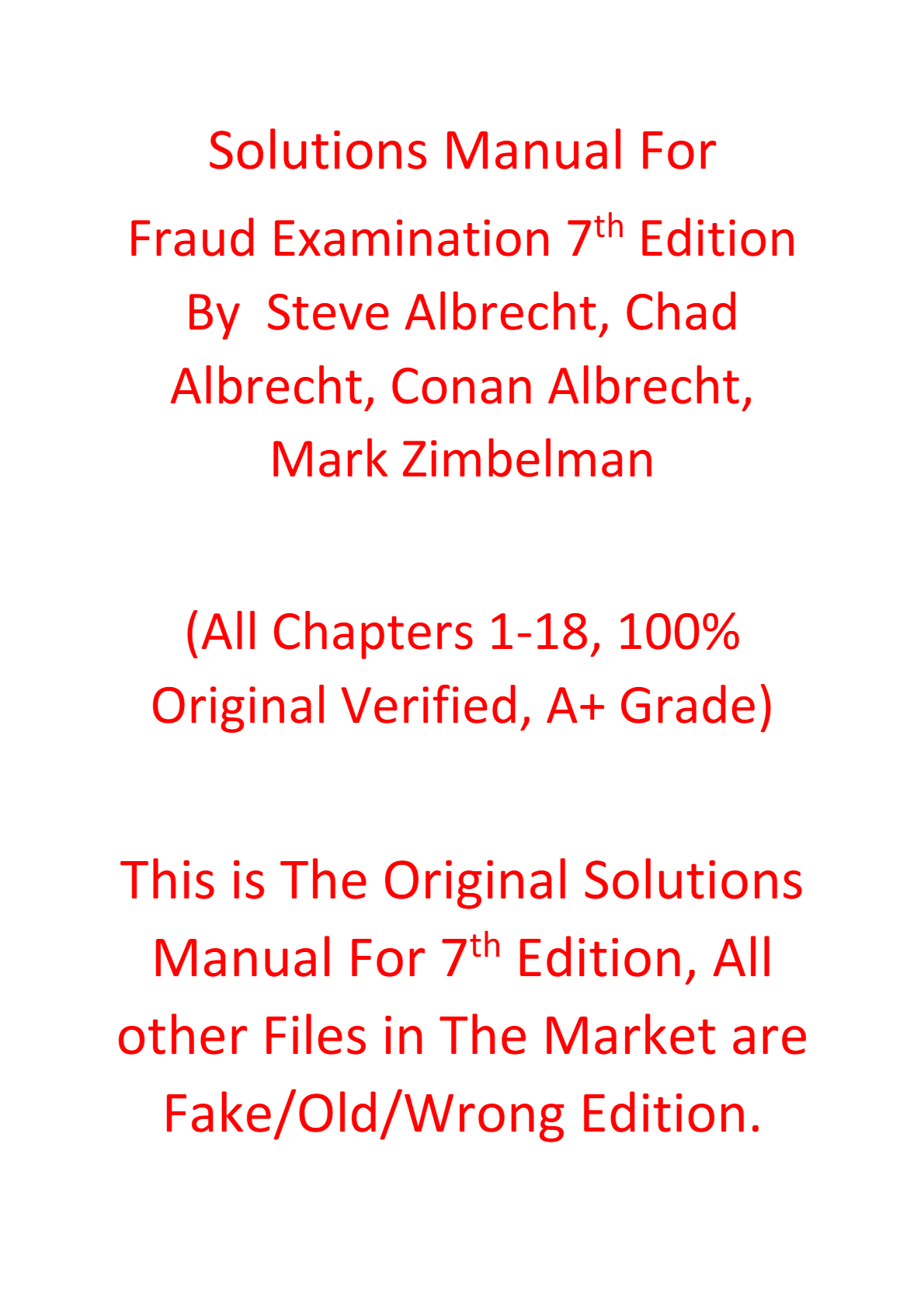 Solutions Manual For Fraud Examination 7th Edition By Steve Albrecht, Chad Albrecht, Conan Albrecht, Mark Zimbelman