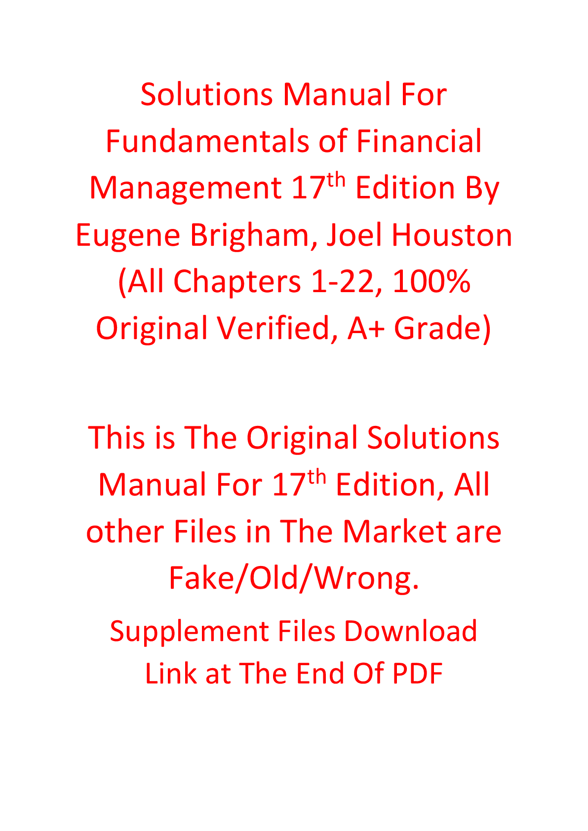 Solutions Manual For Fundamentals of Financial Management 17th Edition By Eugene Brigham, Joel Houston