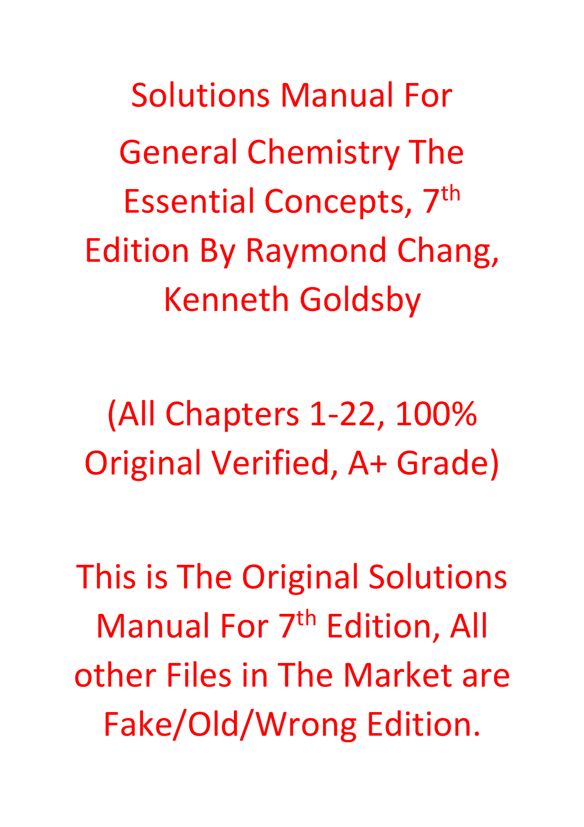 Solutions Manual For General Chemistry The Essential Concepts, 7th Edition By Raymond Chang, Kenneth Goldsby
