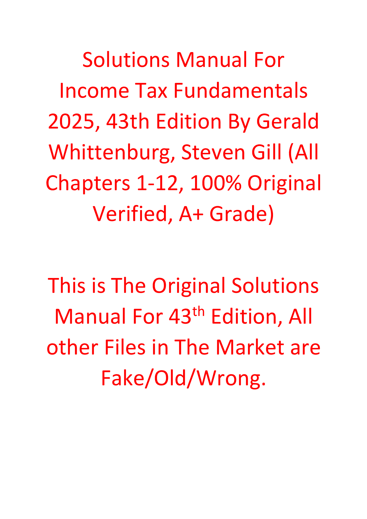 Solutions Manual For Income Tax Fundamentals 2025, 43rd Edition By Gerald Whittenburg, Steven Gill