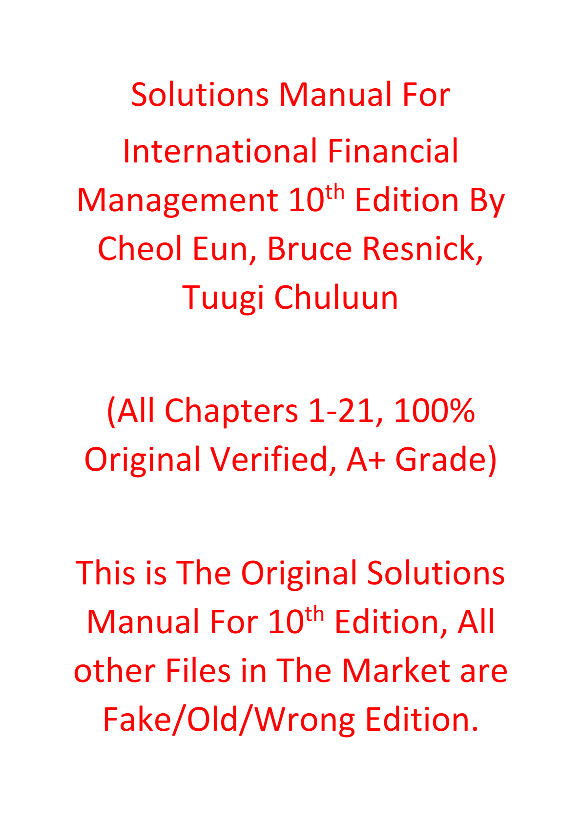 Solutions Manual For International Financial Management 10e Cheol Eun, Bruce Resnick, Tuugi Chuluun