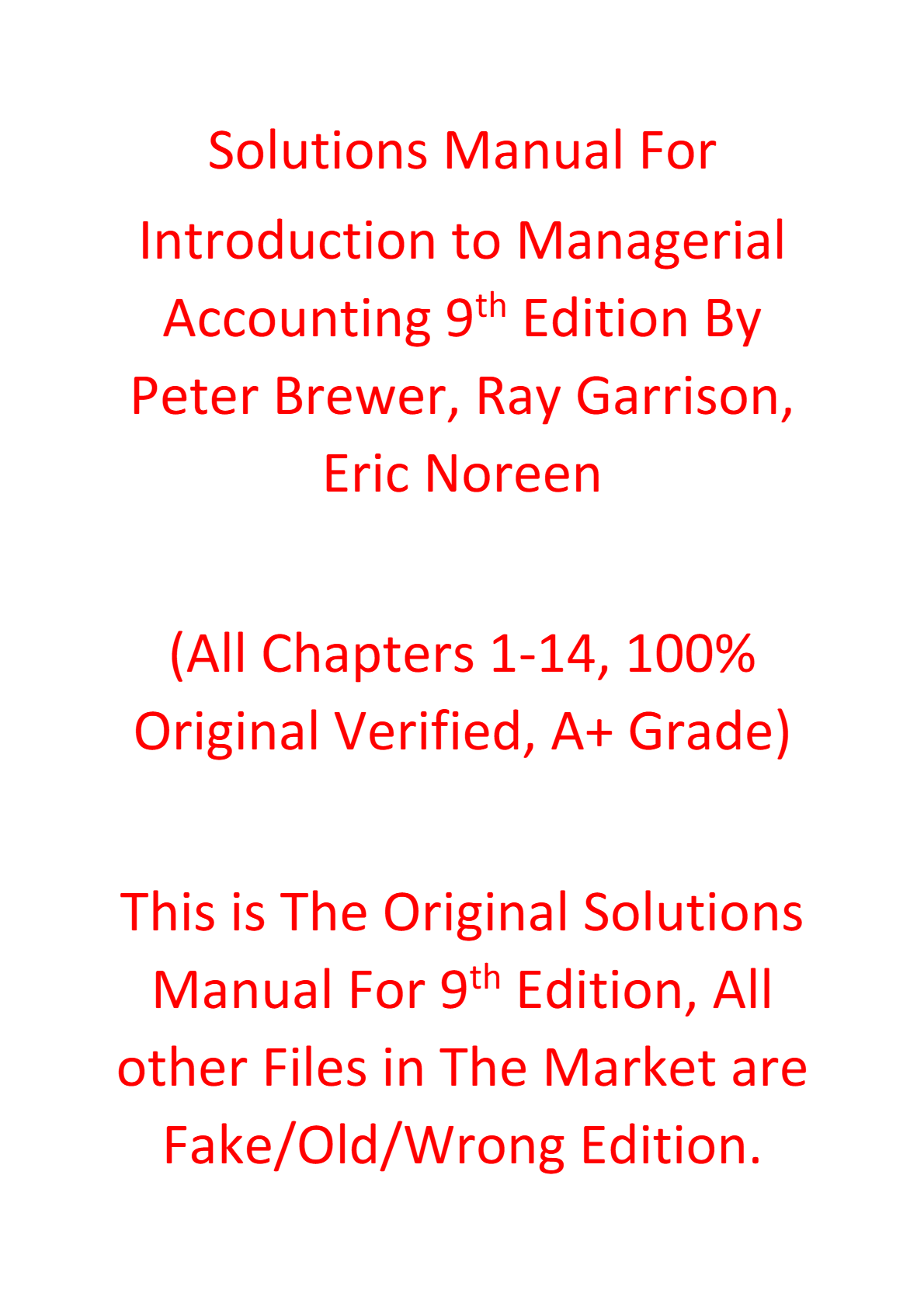 Solutions Manual For Introduction to Managerial Accounting 9e Peter Brewer, Ray Garrison, Eric Noreen