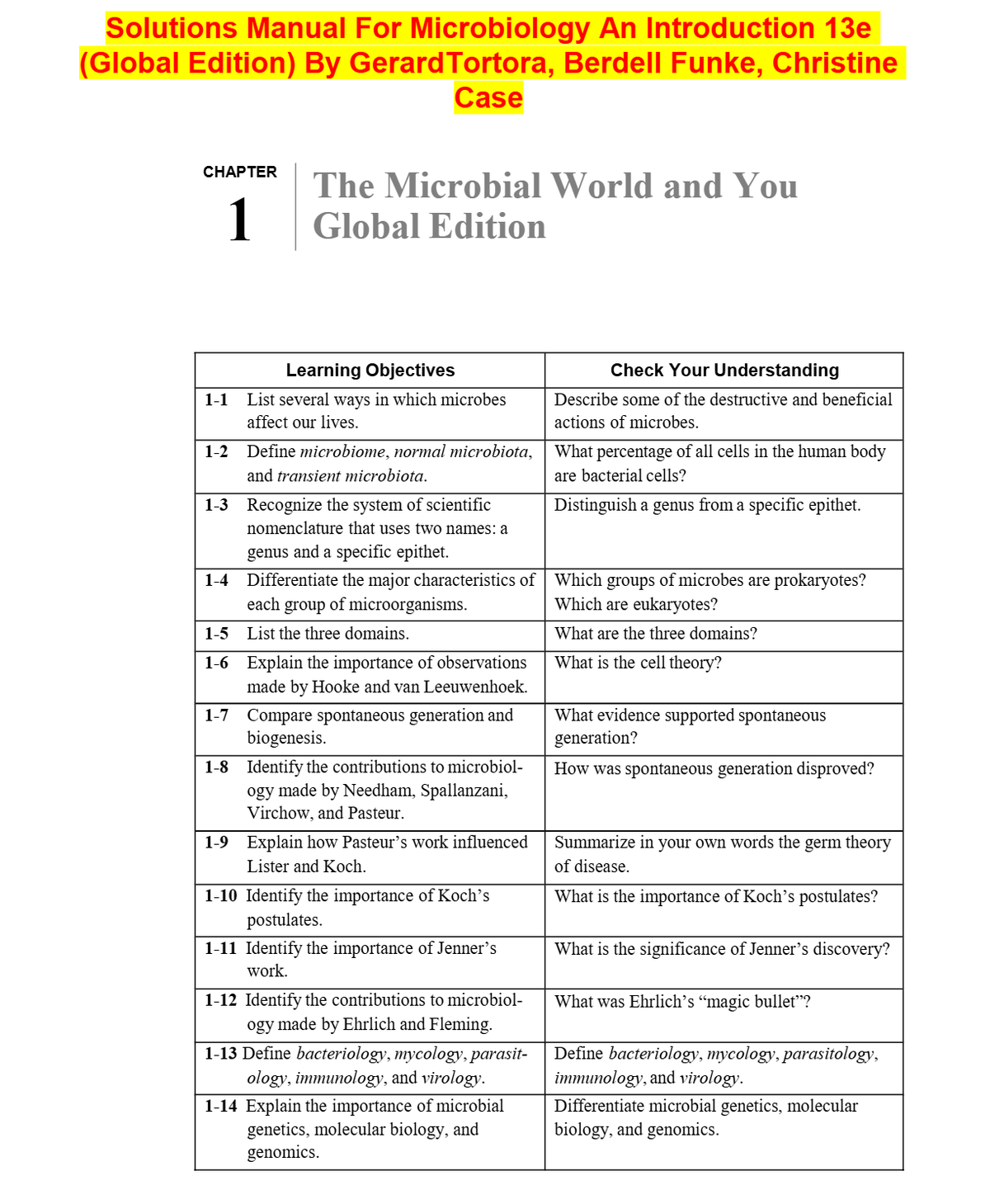 Solutions Manual For Microbiology An Introduction 13e (Global Edition) By Gerard Tortora, Berdell Funke, Christine Case