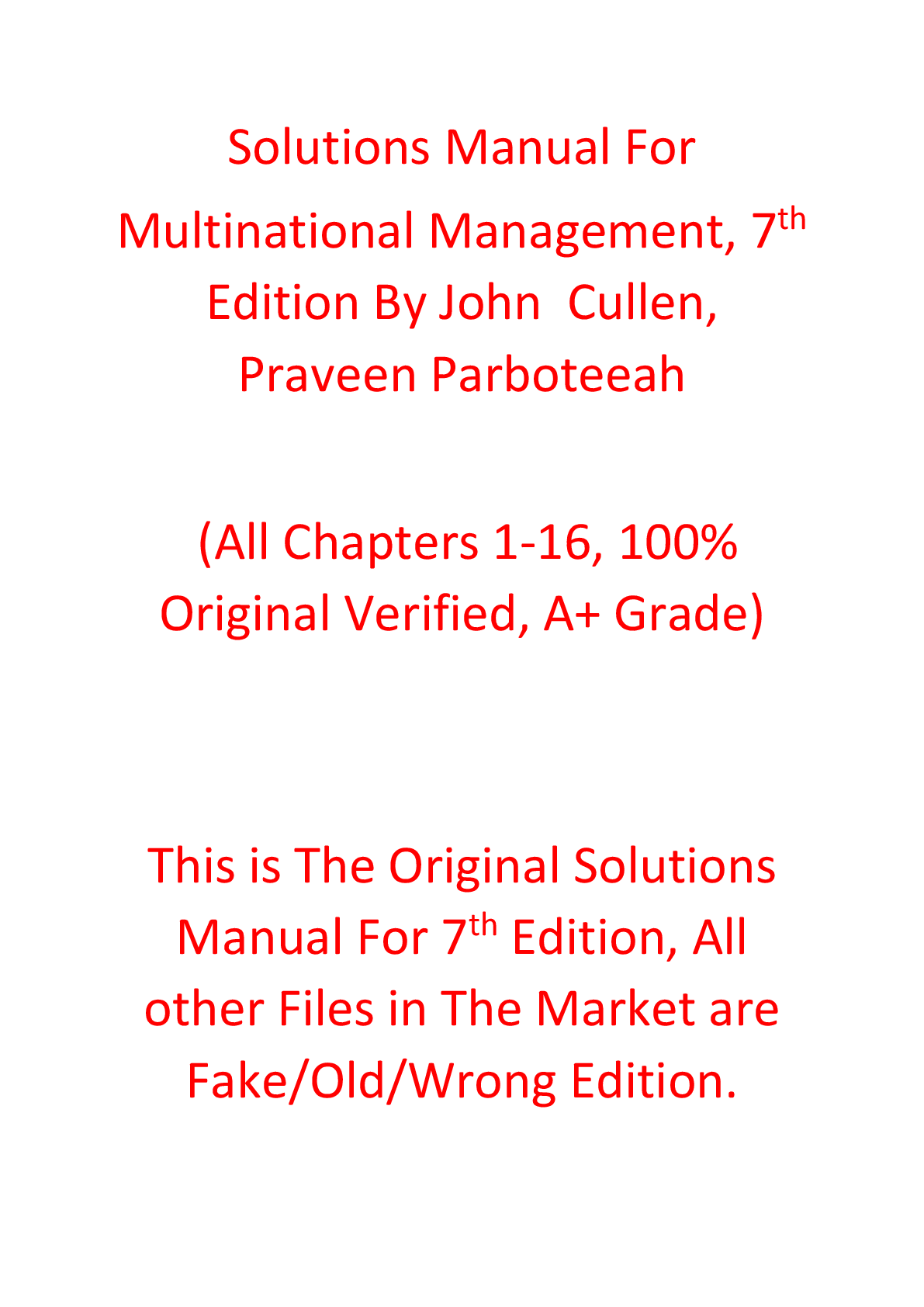 Solutions Manual For Multinational Management, 7th Edition By John Cullen, Praveen Parboteeah