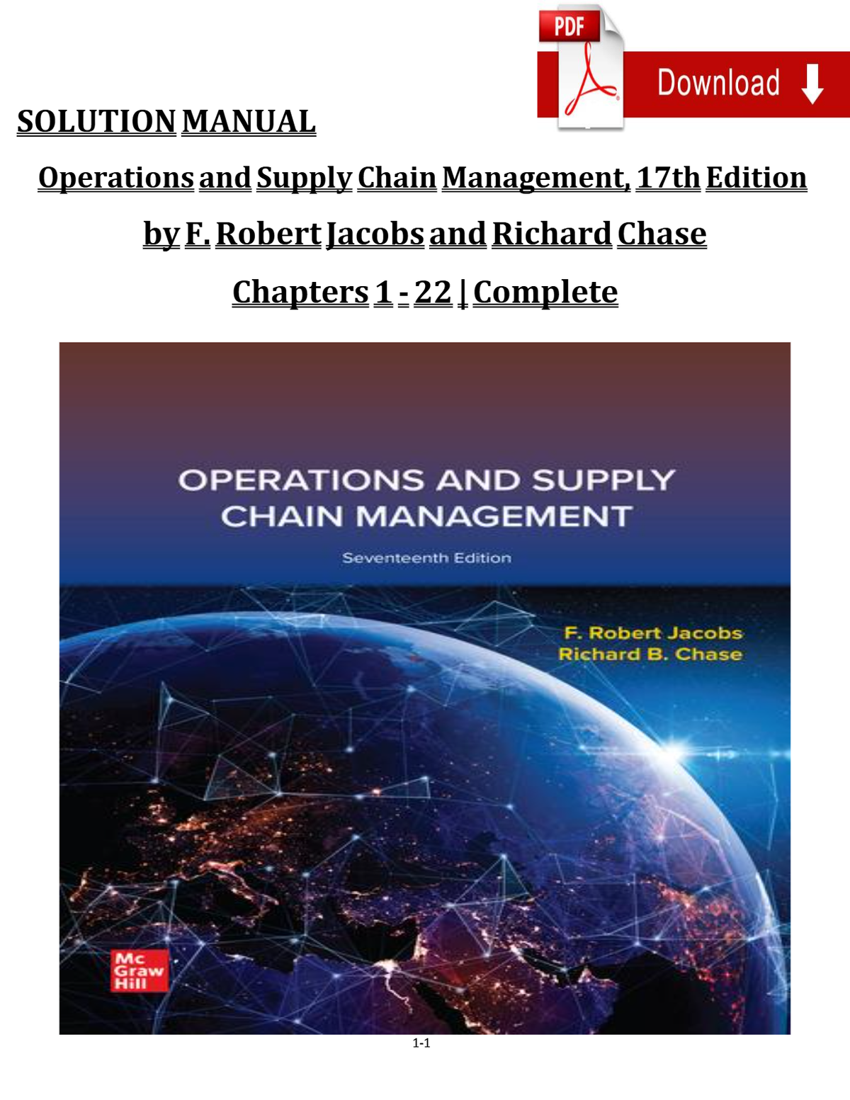Solutions Manual For Operations and Supply Chain Management, 17th Edition by F. Robert Jacobs and Richard Chase Chapters 1 – 22