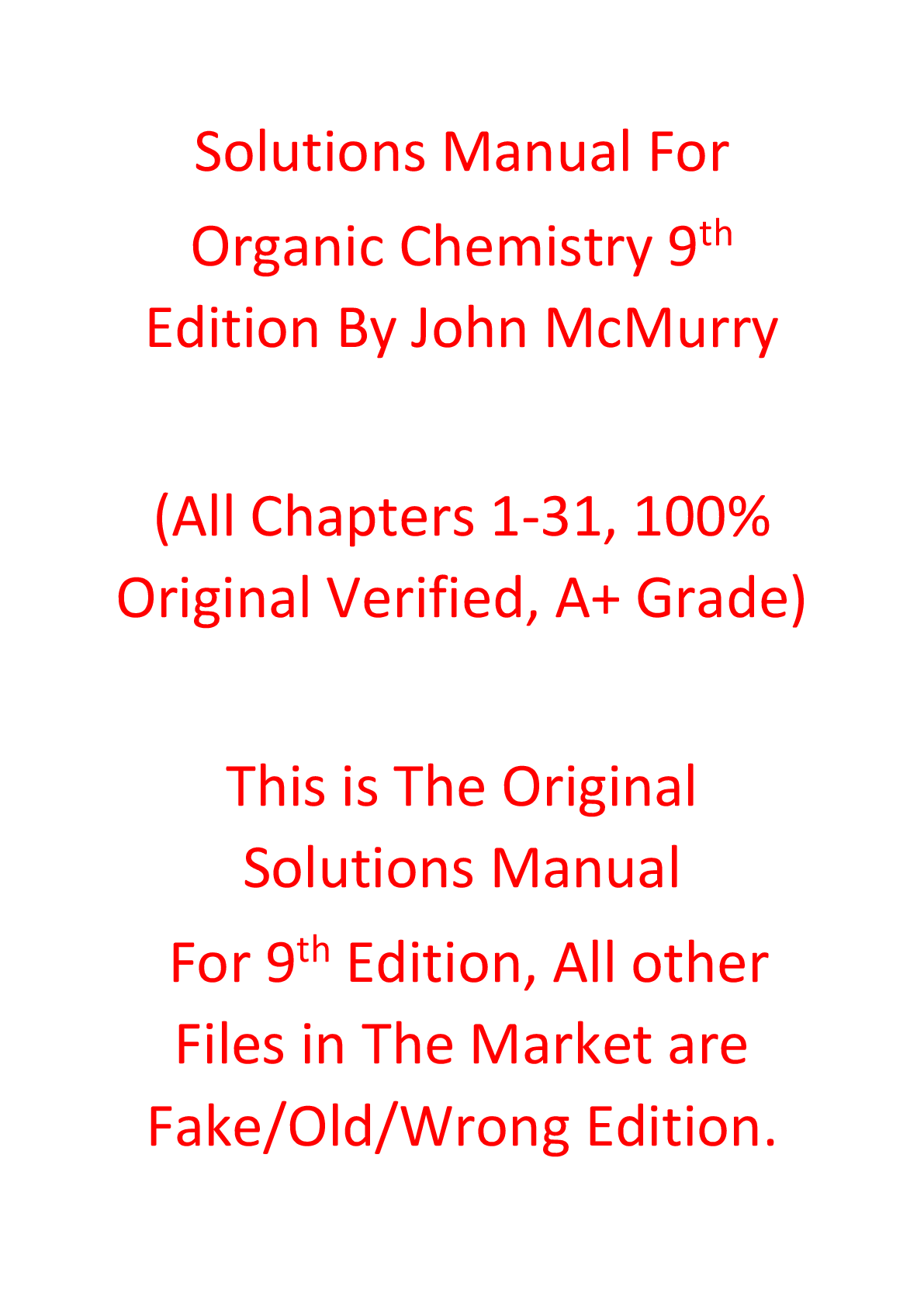 Solutions Manual For Organic Chemistry 9th Edition By John McMurry