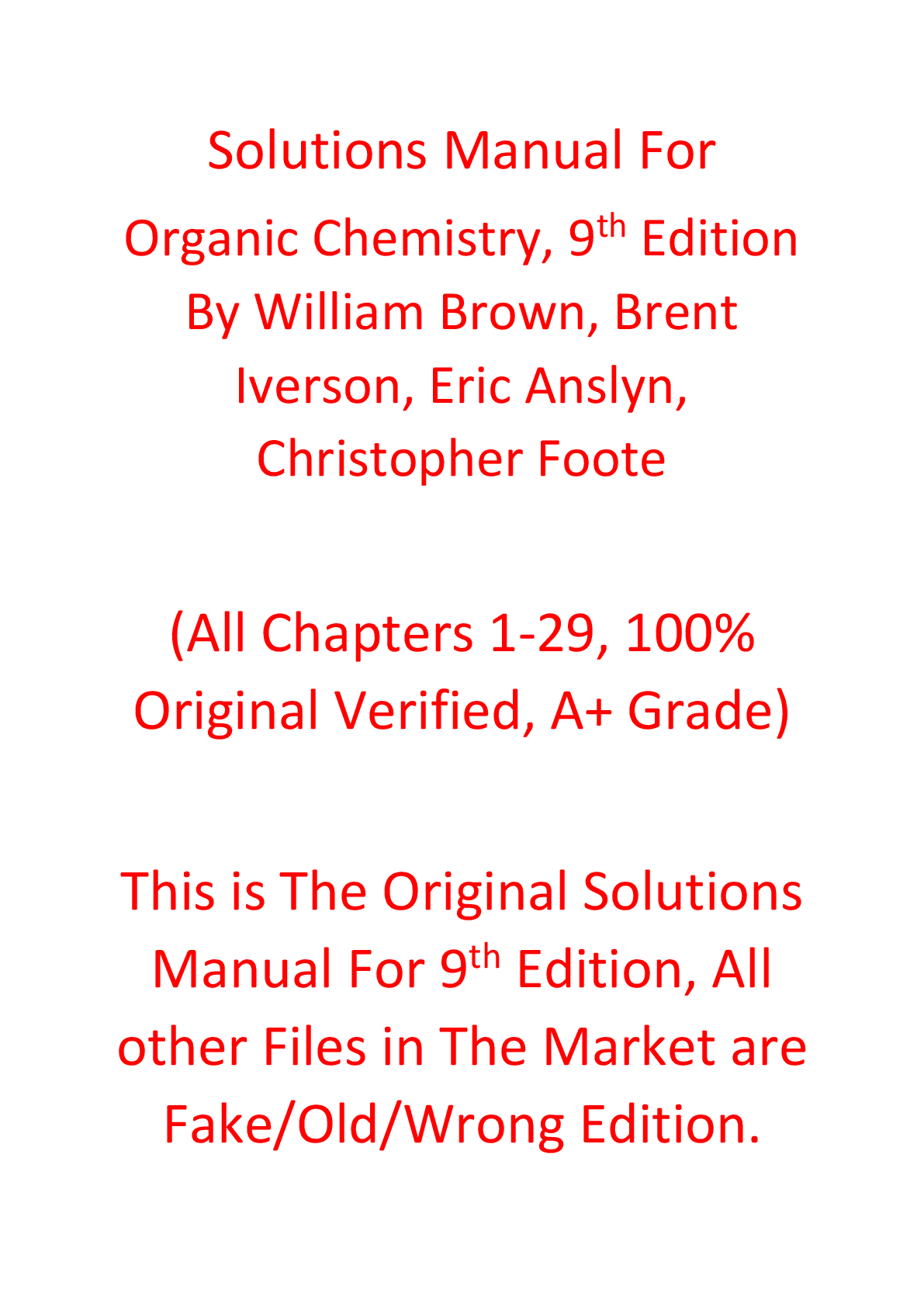 Solutions Manual For Organic Chemistry 9th Edition By William Brown, Brent Iverson, Eric Anslyn, Christopher Foote
