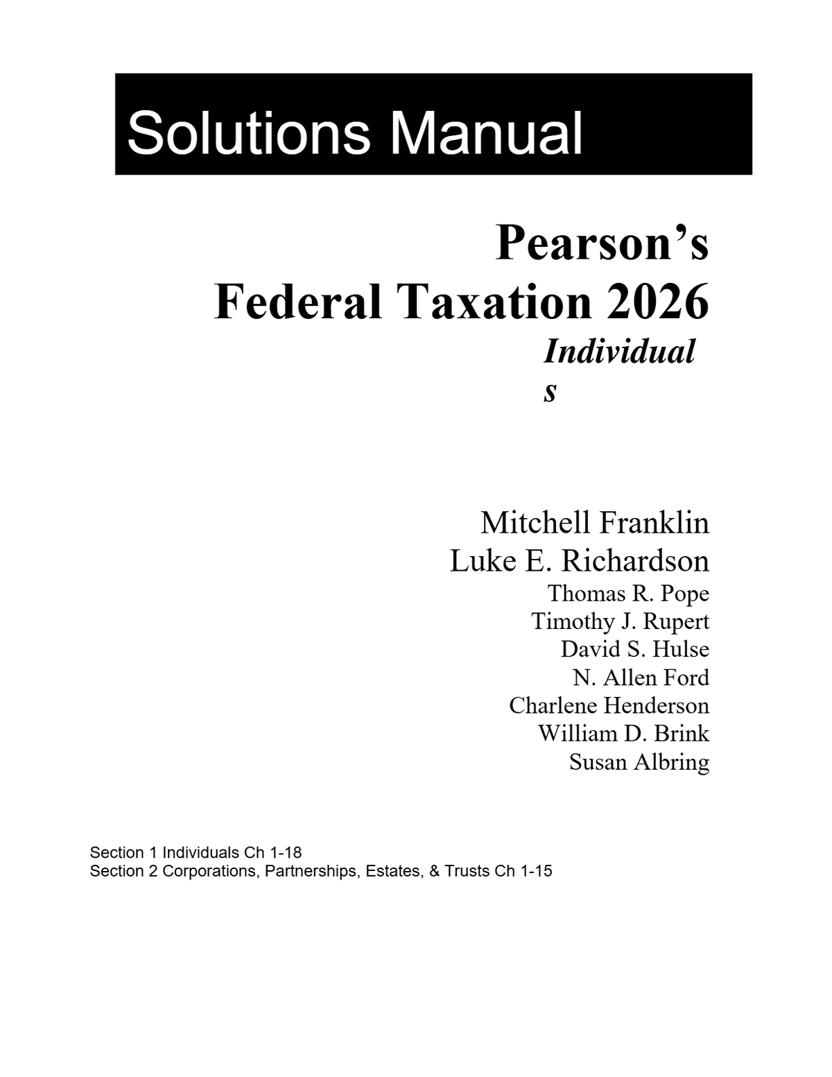 Solutions Manual For Pearson's Federal Taxation 2026 Comprehensive 39th Edition By Luke Richardson, Mitchell Franklin