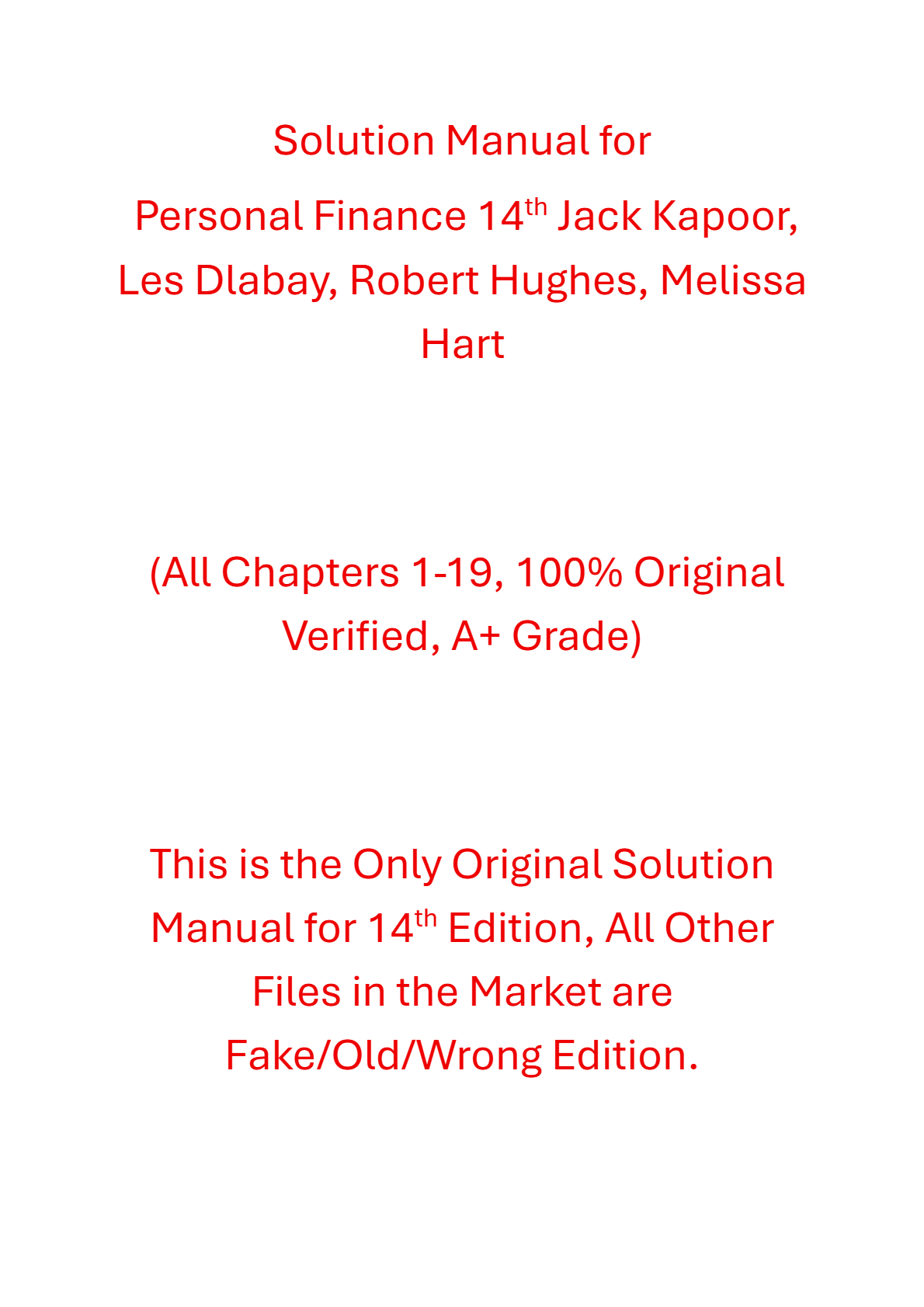 Solutions Manual For Personal Finance 14th Edition By Jack Kapoor, Les Dlabay, Robert Hughes, Melissa Hart