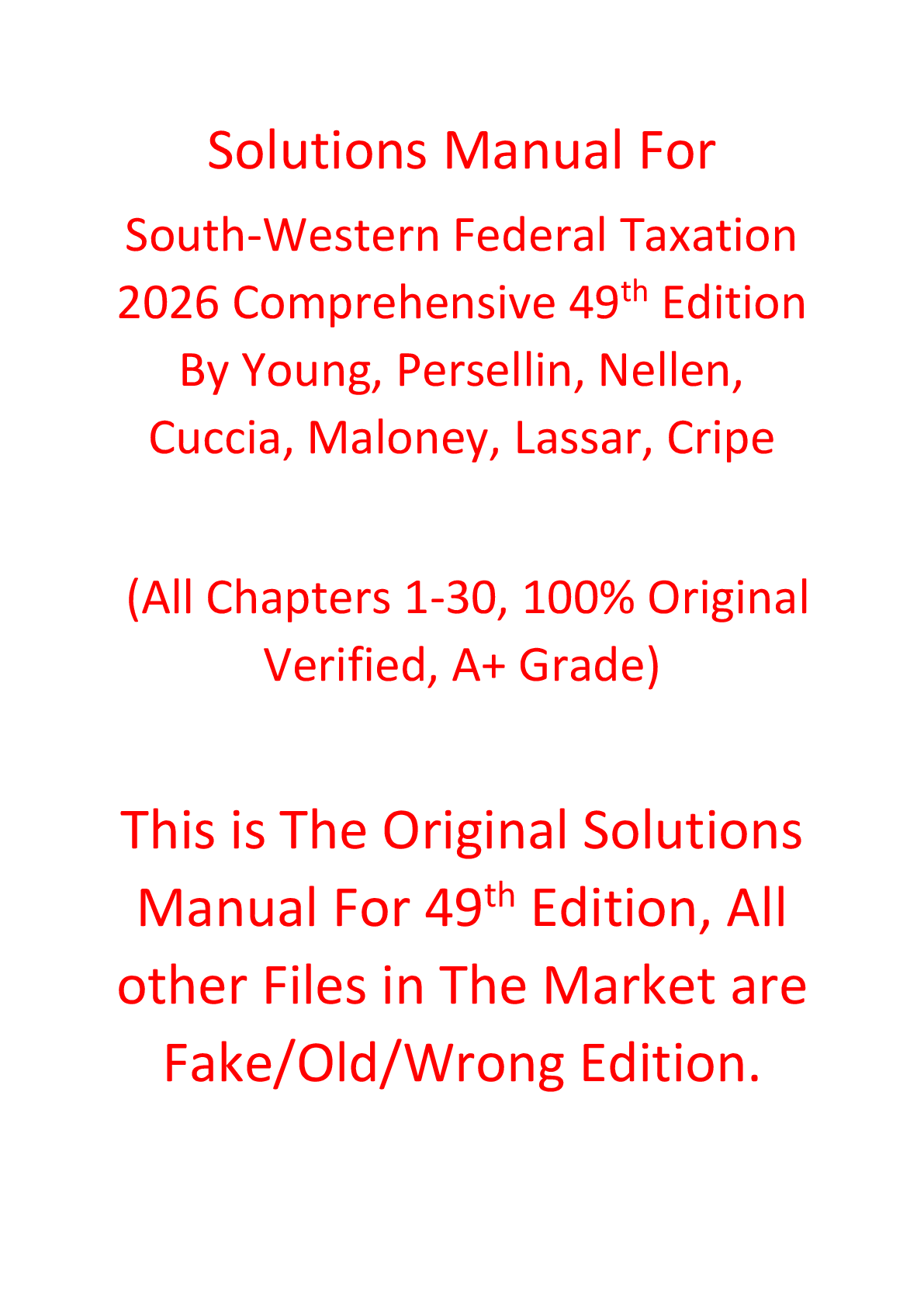Solutions Manual For South-Western Federal Taxation 2026 Comprehensive 49th Edition By Young, Persellin, Nellen, Cuccia, Maloney, Lassar, Cripe