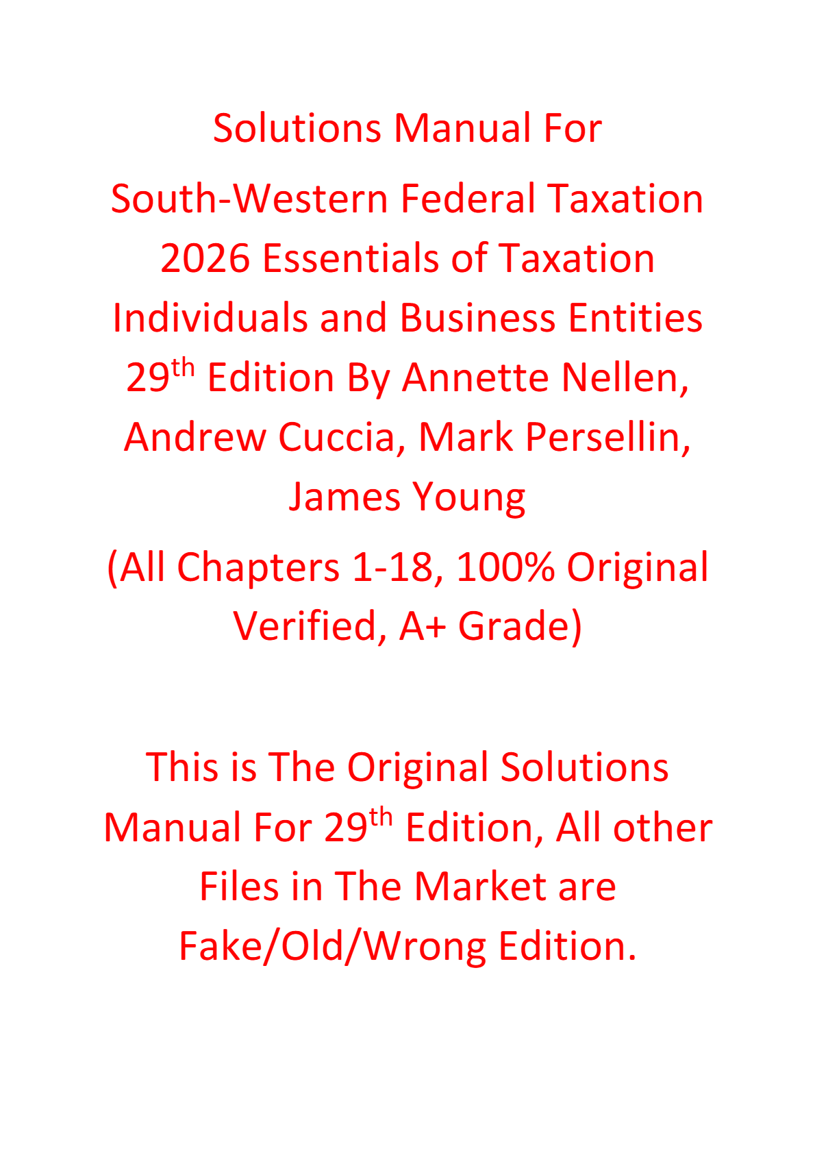 Solutions Manual For South-Western Federal Taxation 2026 Essentials of Taxation Individuals and Business Entities 29th Edition By Annette Nellen, Andrew Cuccia, Mark Persellin, James Young