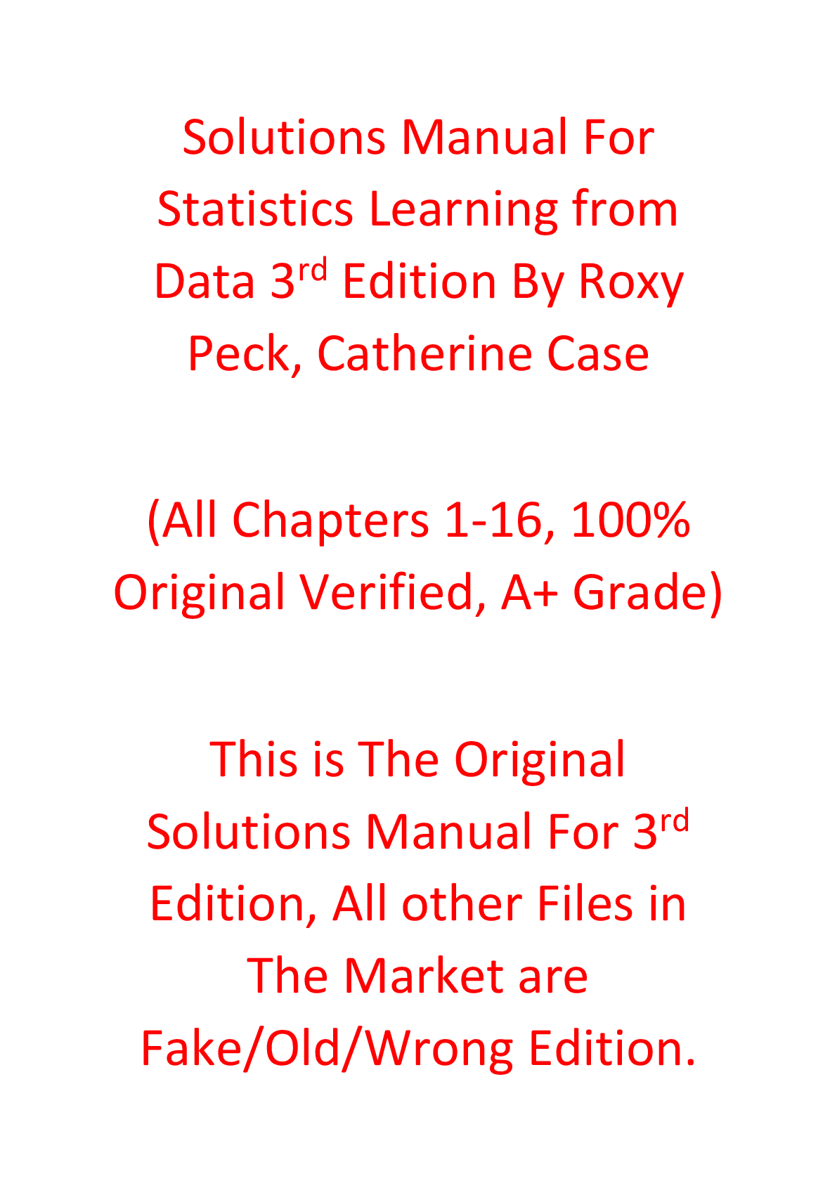 Solutions Manual For Statistics Learning from Data 3rd Edition By Roxy Peck, Catherine Case