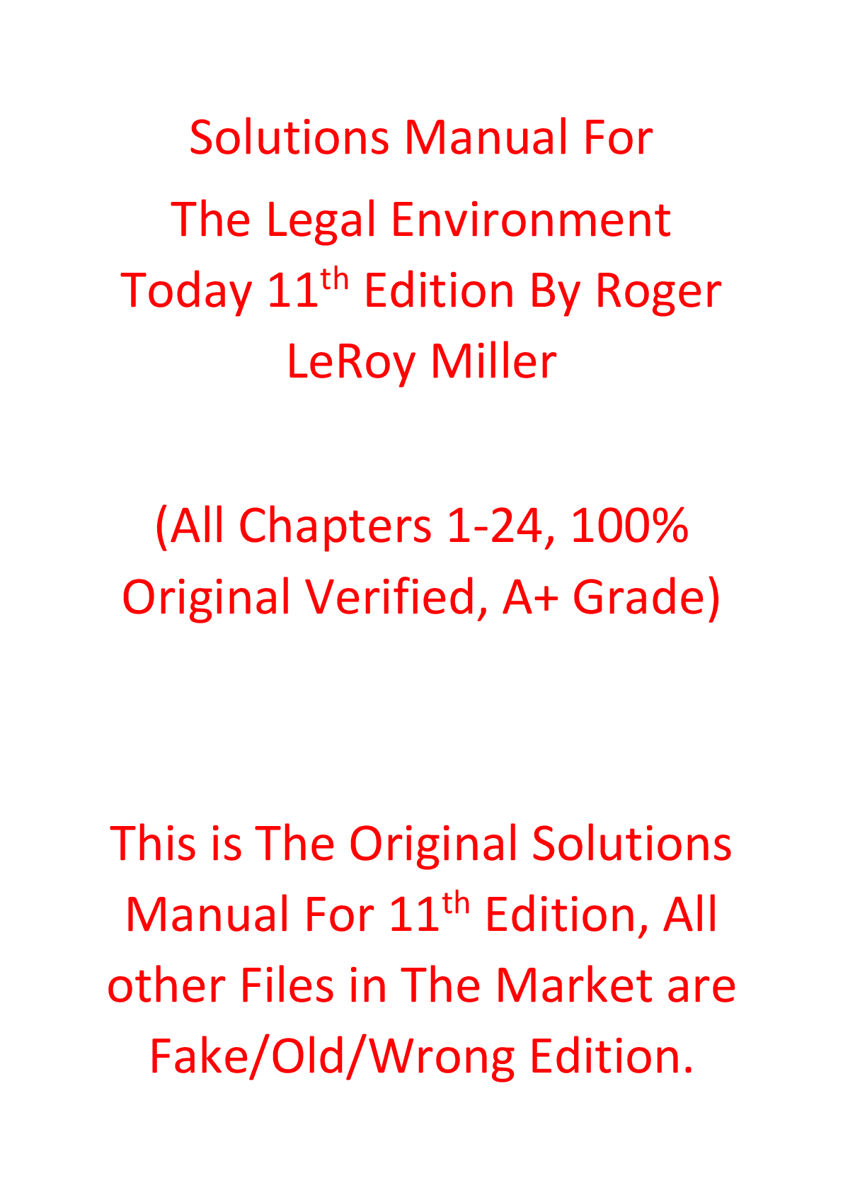 Solutions Manual For The Legal Environment Today 11th Edition By Roger LeRoy Miller