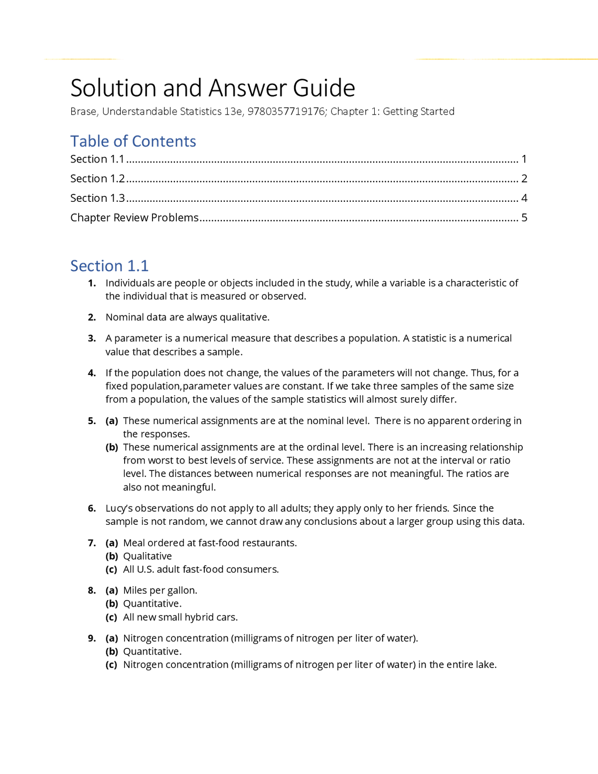 Solutions Manual For Understandable Statistics, 13th Edition By Charles Brase, Corrinne Brase, James Seibert, Jason Dolor