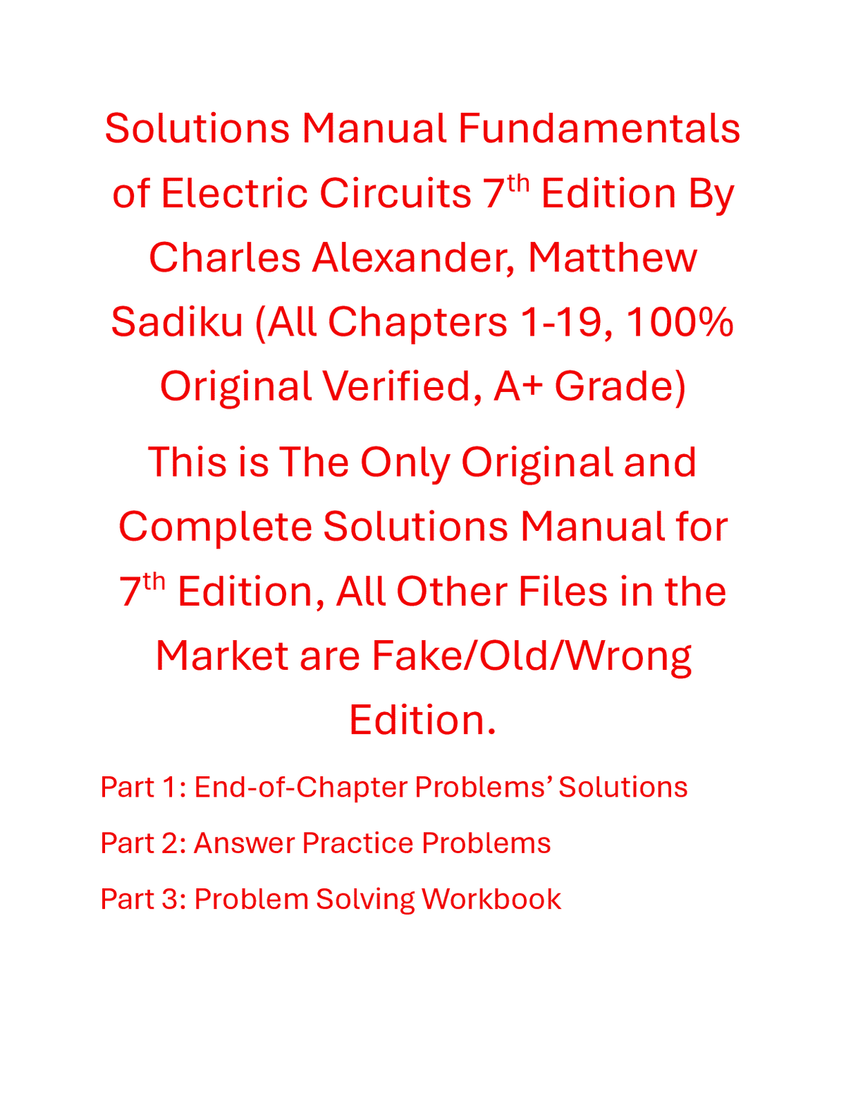 Solutions Manual Fundamentals of Electric Circuits 7th Edition By Charles Alexander, Matthew Sadiku