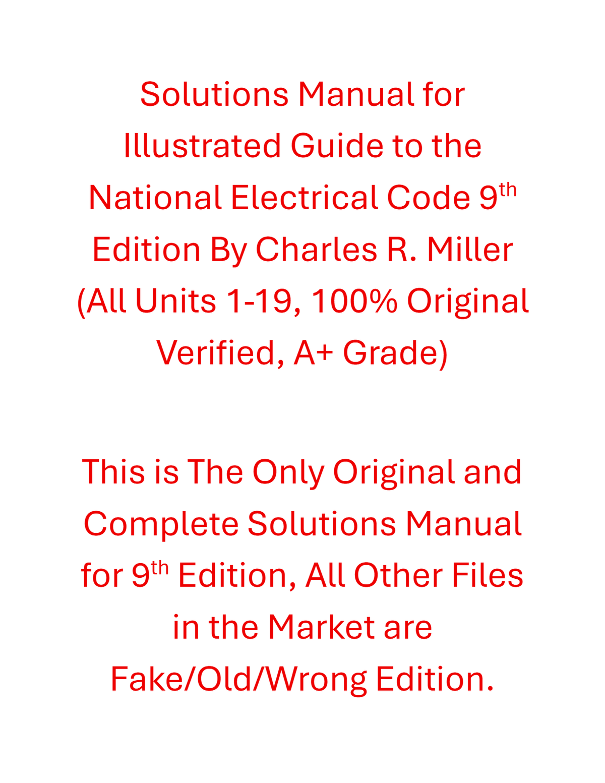 Solutions Manual Illustrated Guide to the National Electrical Code 9th Edition By Charles R. Miller