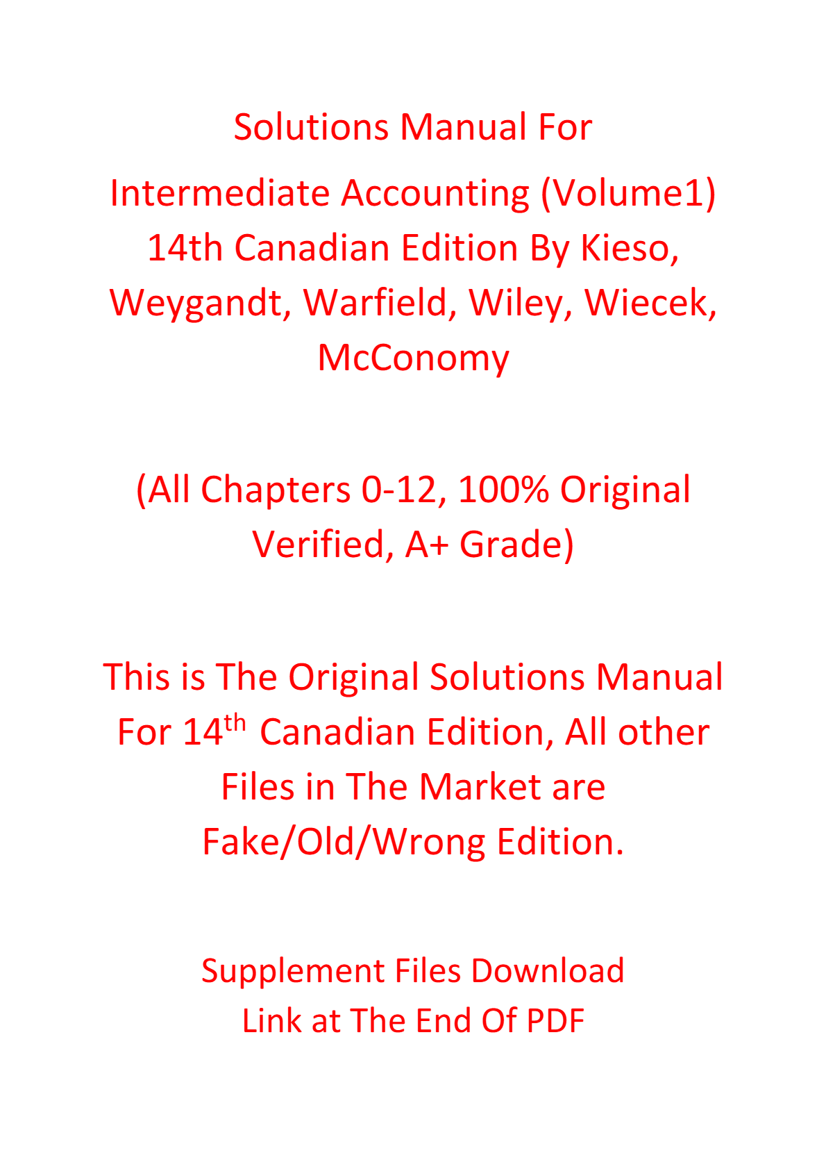 Solutions Manual Intermediate Accounting (Volume 1) 14th Canadian Edition By Kieso, Weygandt, Warfield, Wiley, Wiecek, McConomy