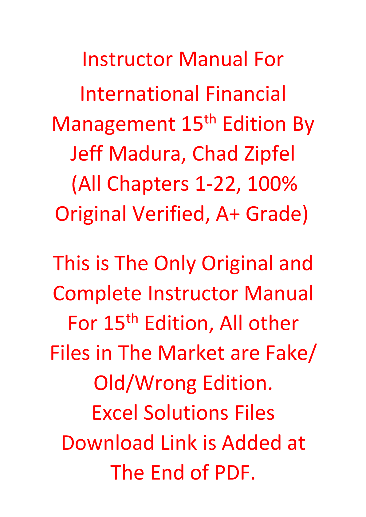 Solutions Manual International Financial Management 15th Edition By Jeff Madura, Chad Zipfel
