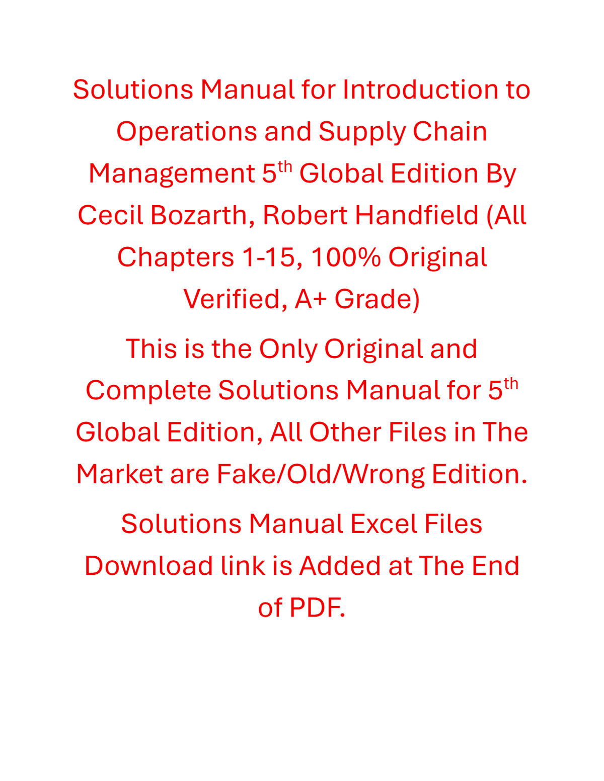 Solutions Manual Introduction to Operations and Supply Chain Management 5th Global Edition By Cecil Bozarth, Robert Handfield