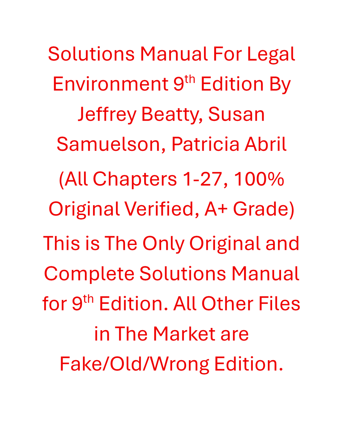 Solutions Manual Legal Environment 9th Edition By Jeffrey Beatty, Susan Samuelson, Patricia Abril