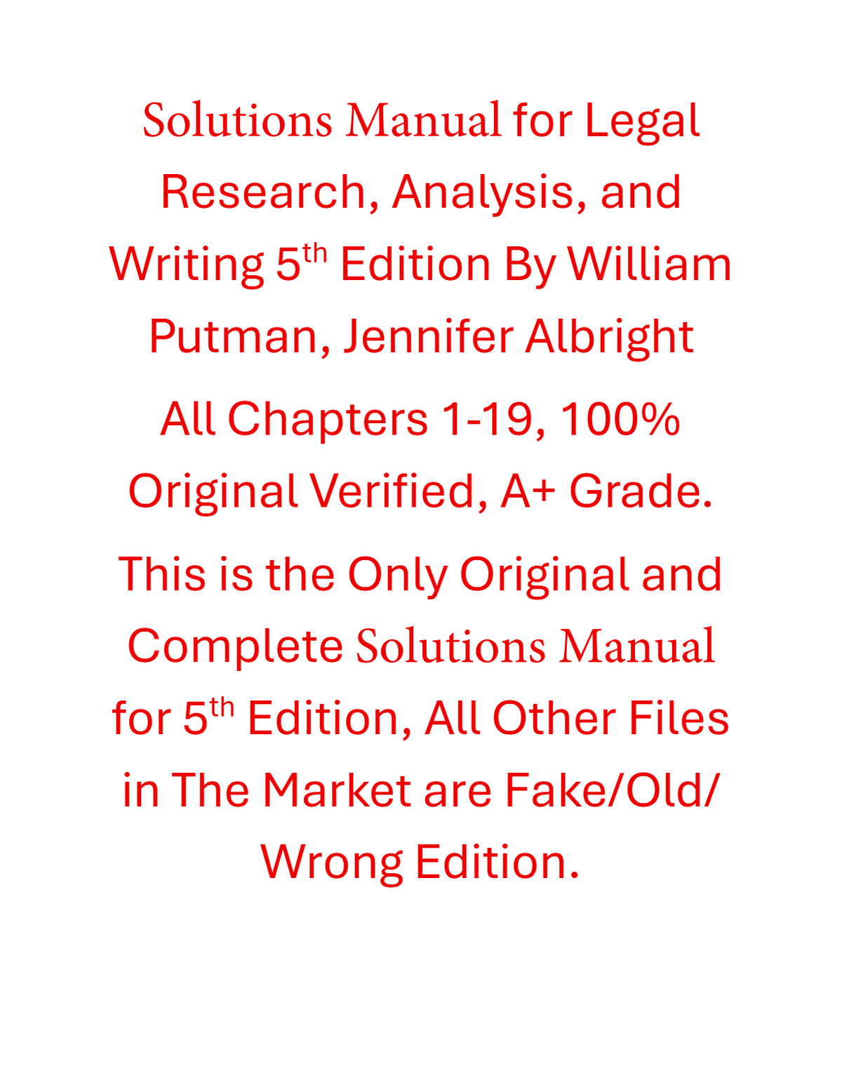 Solutions Manual Legal Research, Analysis, and Writing 5th Edition By William Putman, Jennifer Albright