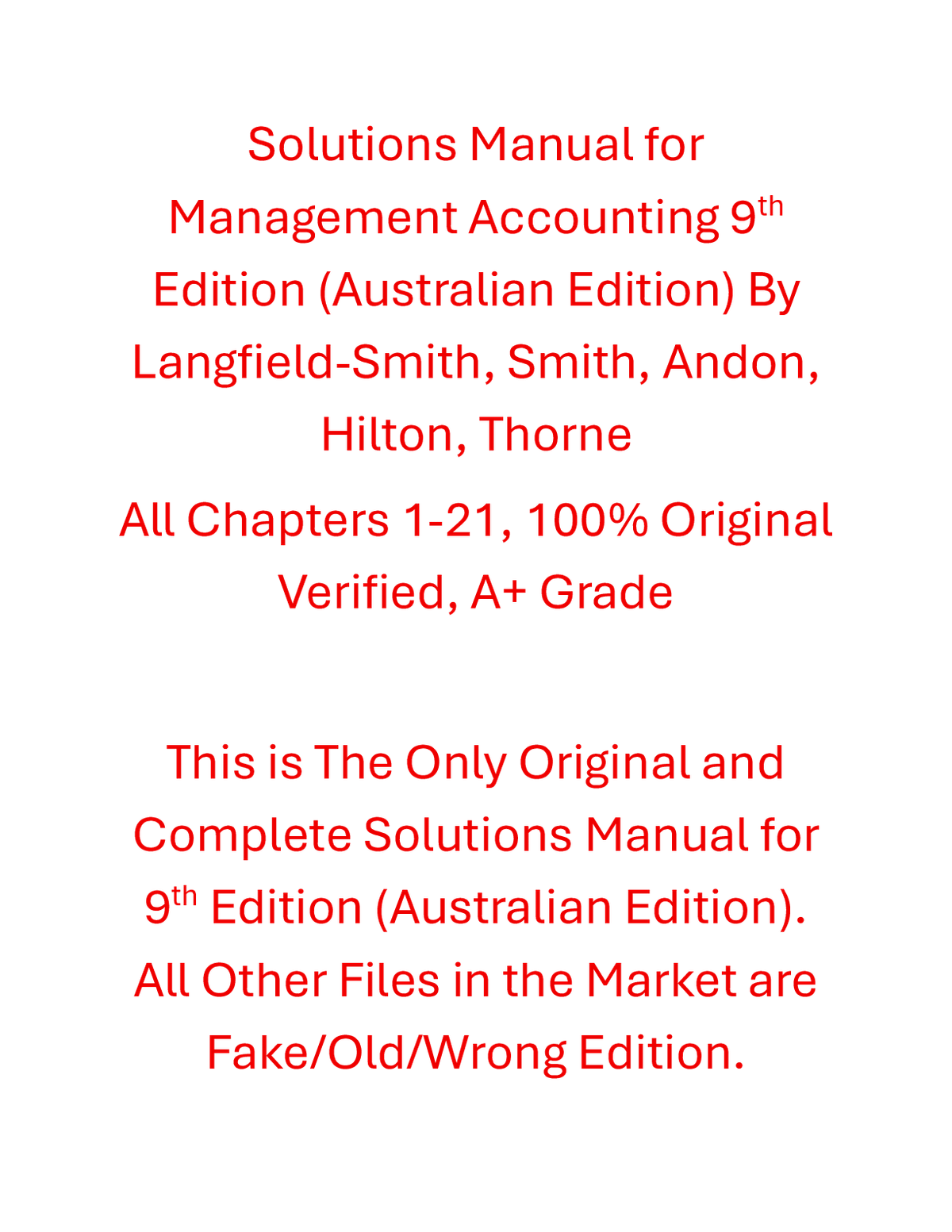 Solutions Manual Management Accounting 9th Edition (Australian Edition) By Langfield-Smith, Smith, Andon, Hilton, Thorne