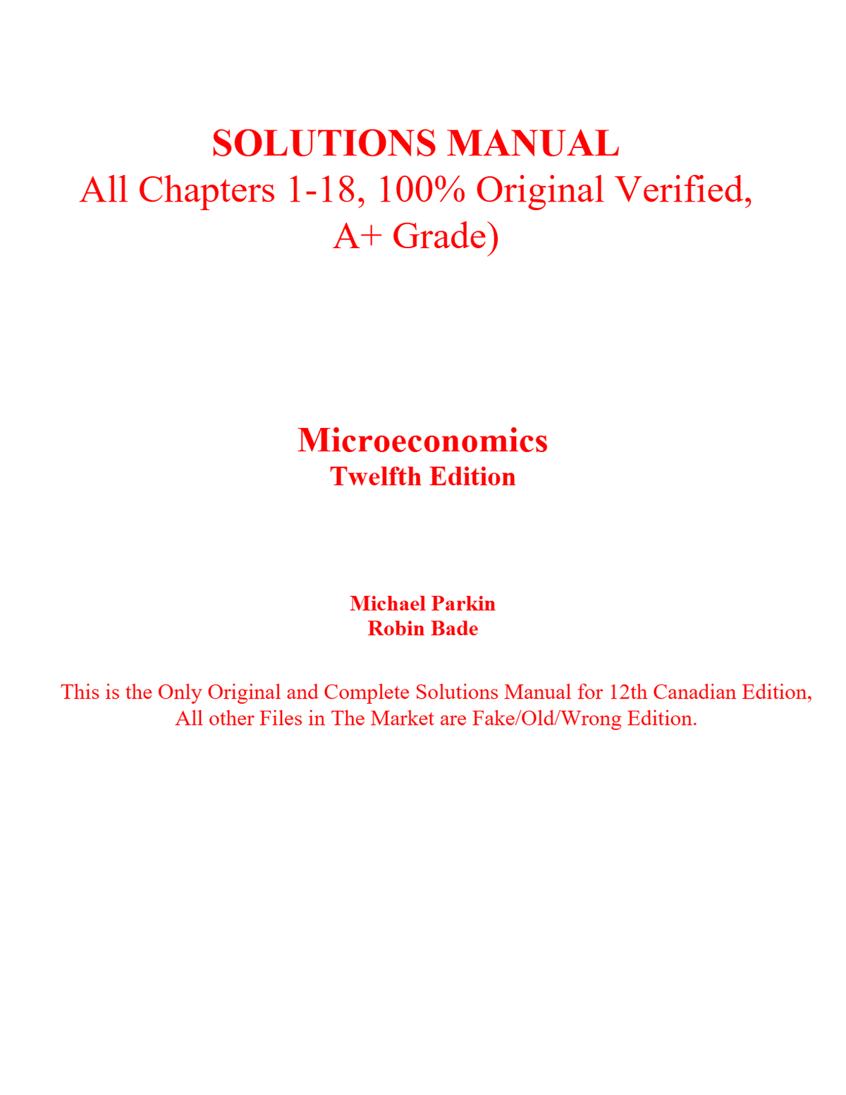 Solutions Manual Microeconomics Canada in the Global Environment 12th Edition By Michael Parkin, Robin Bade
