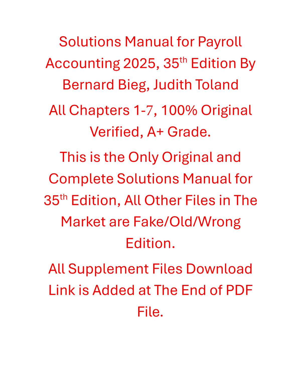 Solutions Manual Payroll Accounting 2025, 35th Edition By Bernard Bieg, Judith Toland