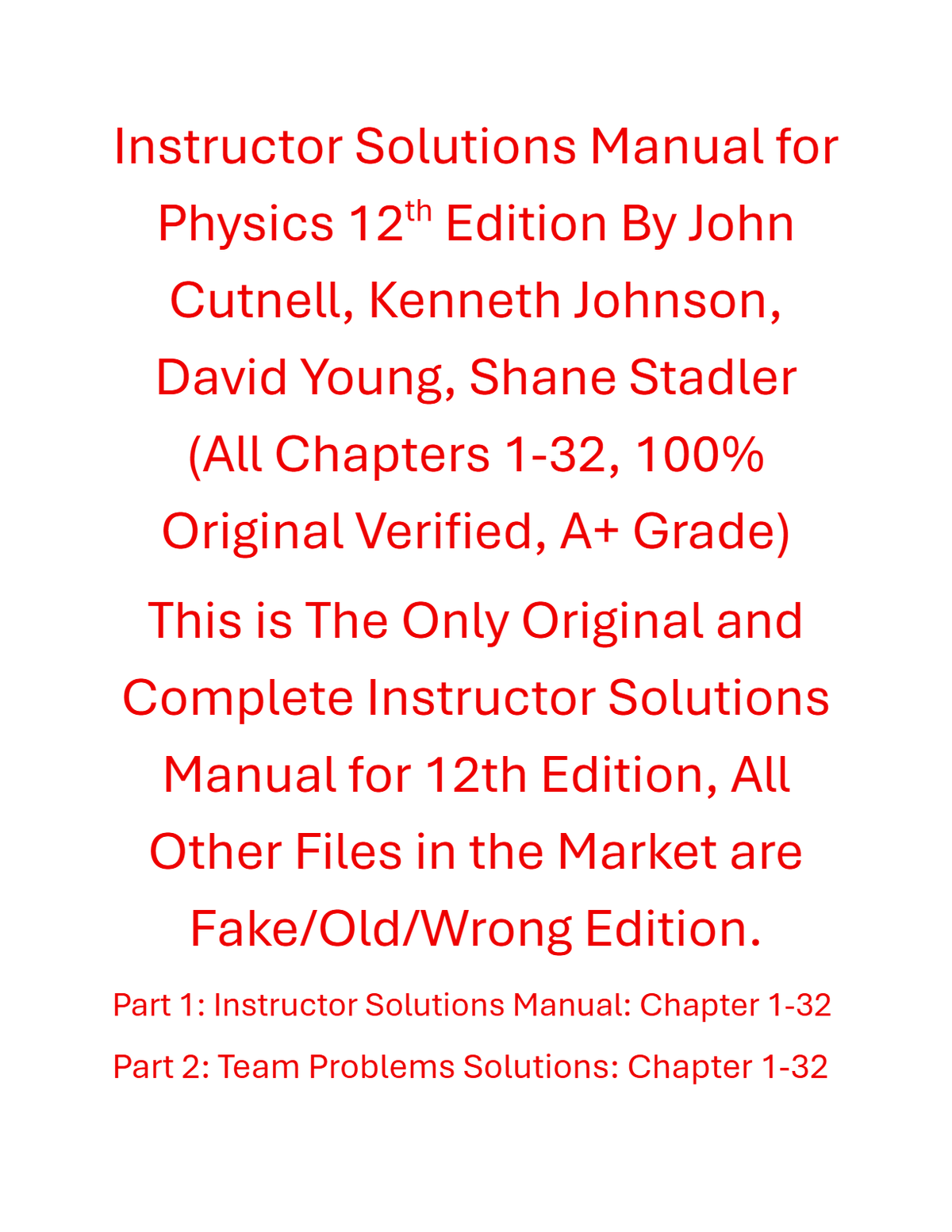 Solutions Manual Physics 12th Edition By John Cutnell, Kenneth Johnson, David Young, Shane Stadler