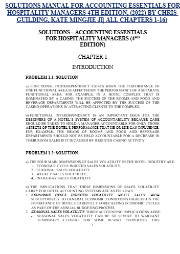 Solutions Manual for Accounting Essentials for Hospitality Managers, 4e by Chris Guilding, Kate Mingjie Ji