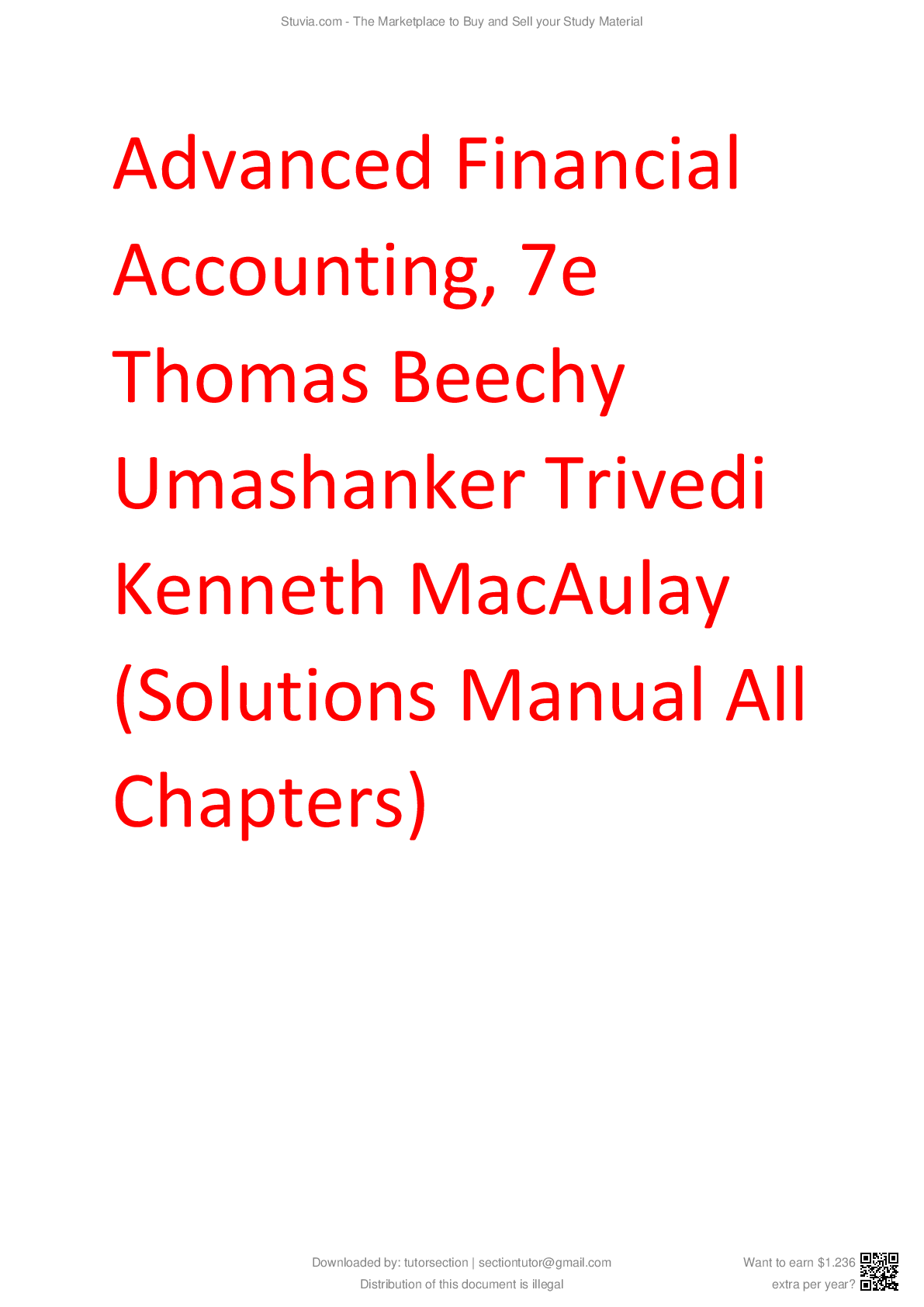 Solutions Manual for Advanced Financial Accounting, 7e Thomas Beechy Umashanker Trivedi Kenneth MacAulay