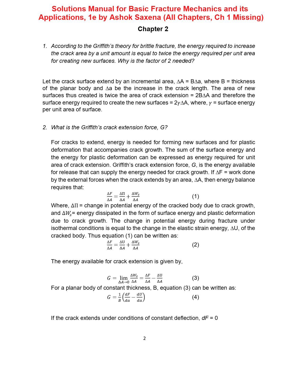 Solutions Manual for Basic Fracture Mechanics and its Applications, 1e by Ashok Saxena
