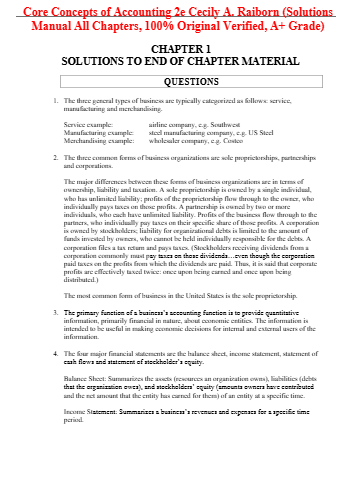 Solutions Manual for Core Concepts of Accounting 2nd Edition By Cecily A. Raiborn